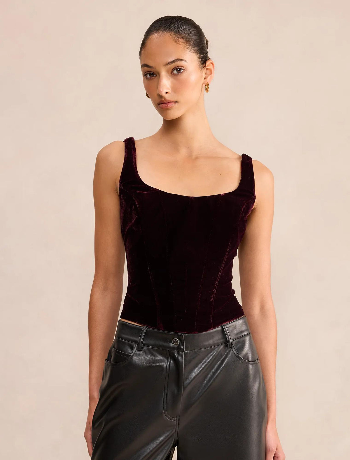 Slone Velvet Corset Top Berry Red