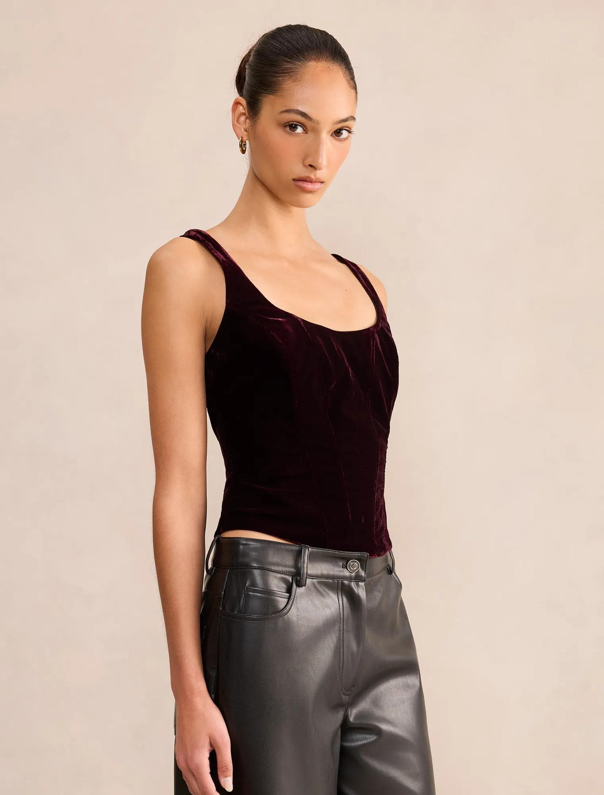 Slone Velvet Corset Top Berry Red