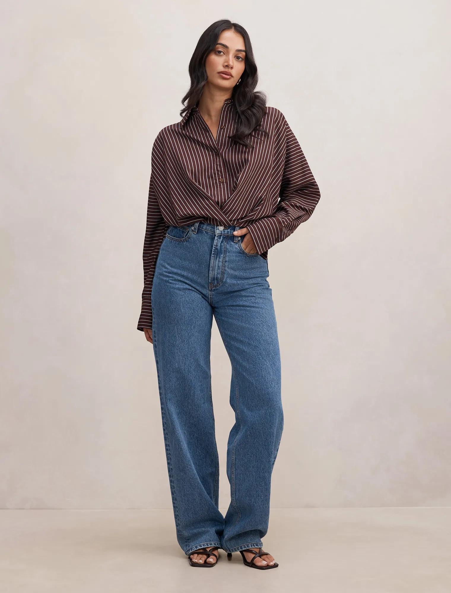 Violetta Bubble Shirt Chocolate Stripe