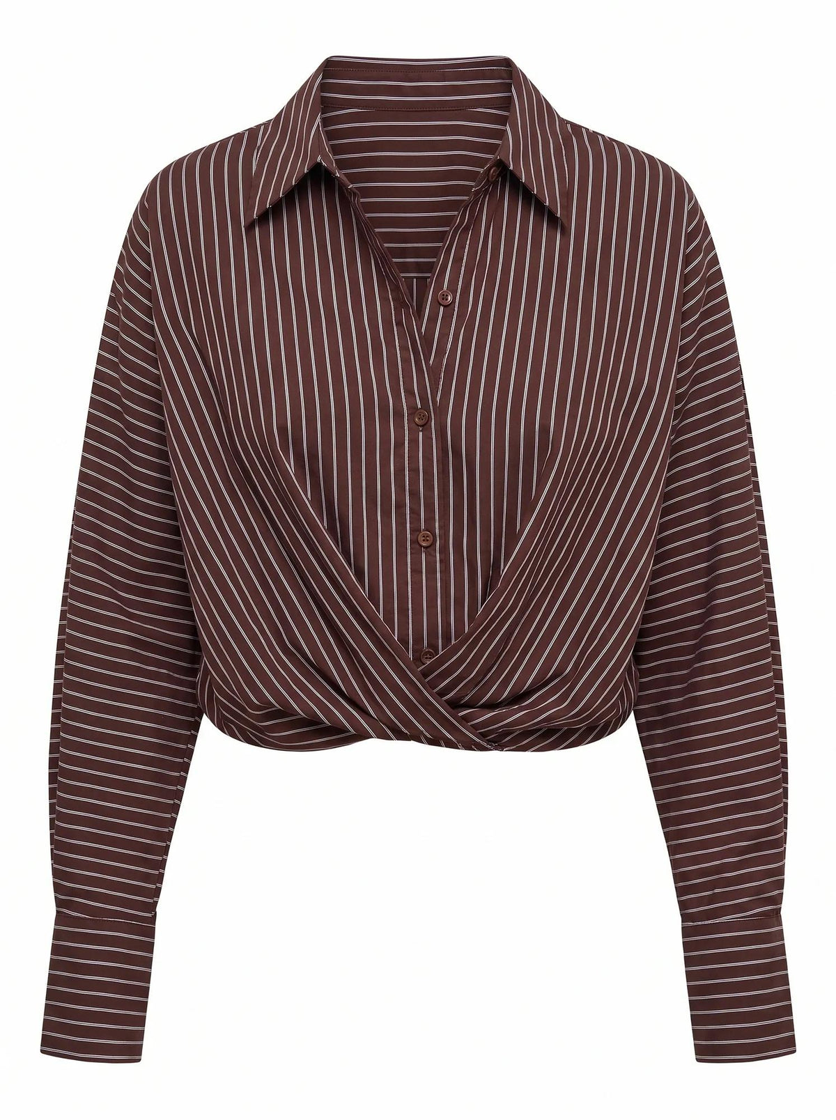 Violetta Bubble Shirt Chocolate Stripe_mannequin
