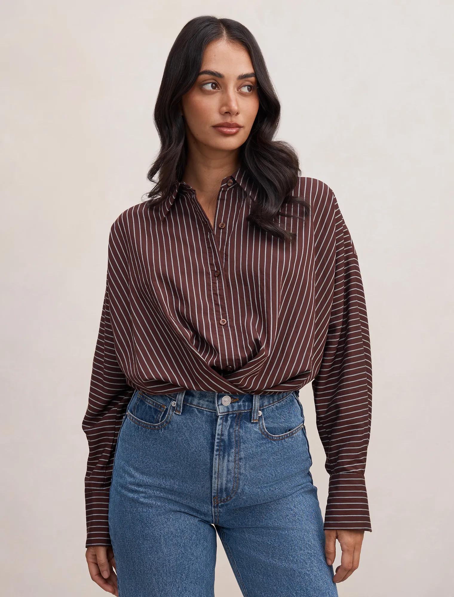 Violetta Bubble Shirt Chocolate Stripe