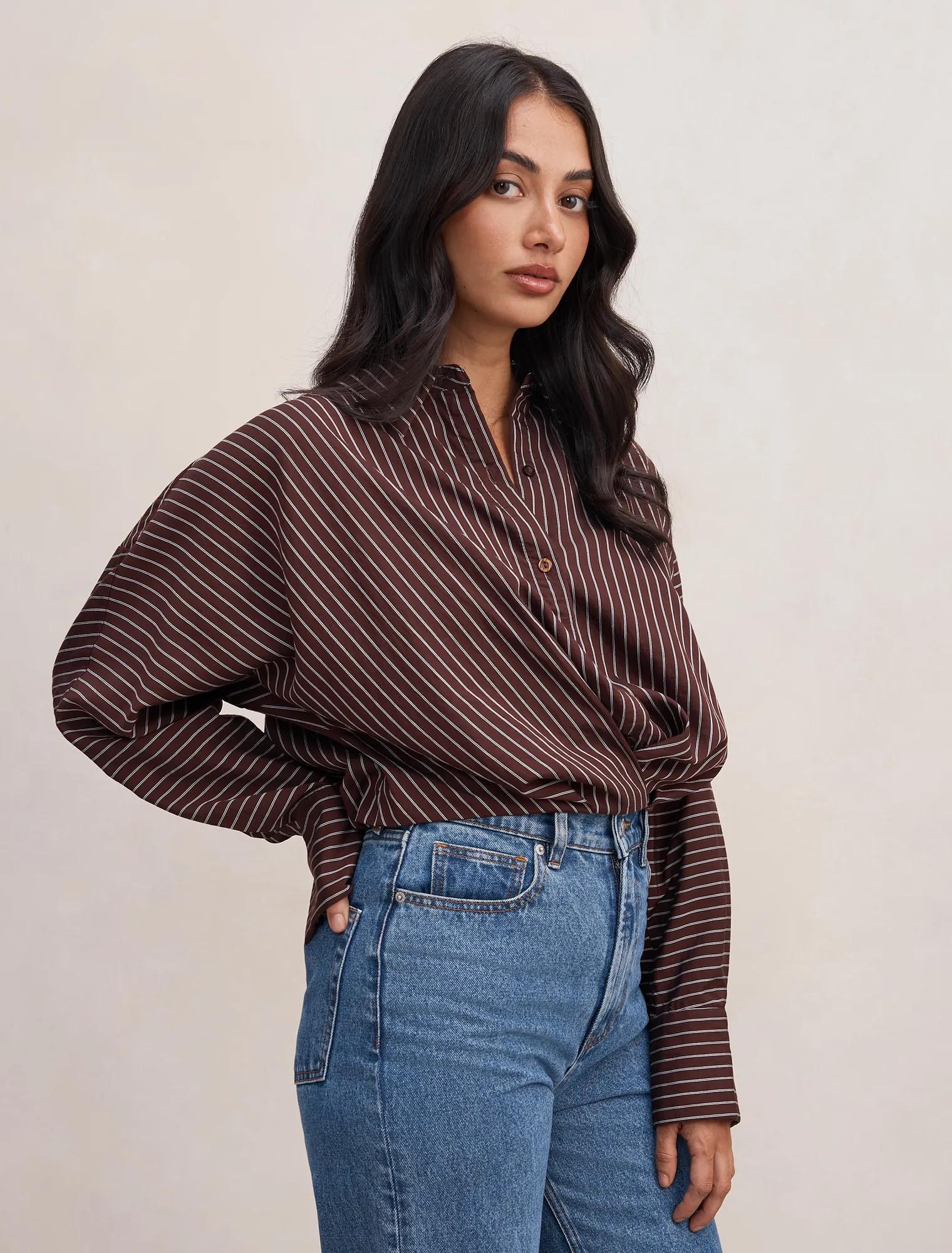 Violetta Bubble Shirt Chocolate Stripe