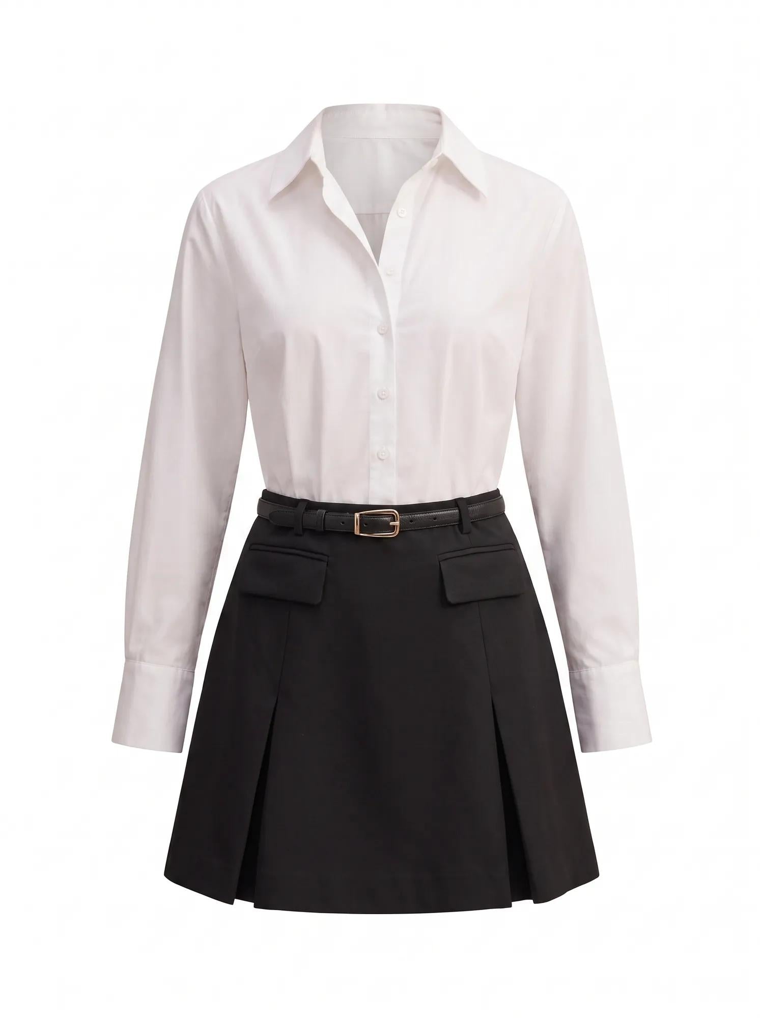 Esme Shirt Belted Mini Dress White/ Black