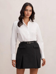 Esme Shirt Belted Mini Dress White/ Black