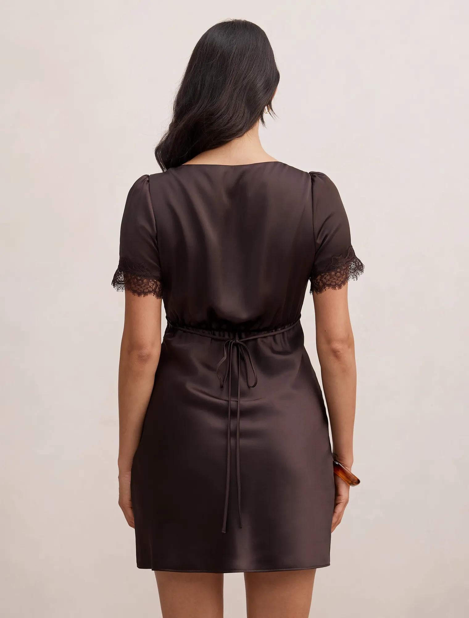 Marissa Lace Trim Satin Mini Plum Brown