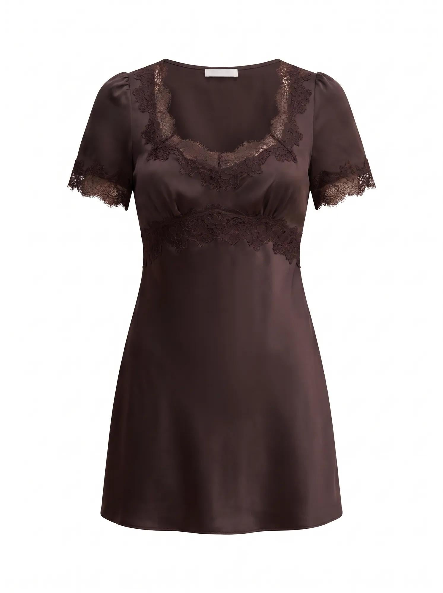 Marissa Lace Trim Satin Mini Plum Brown_mannequin