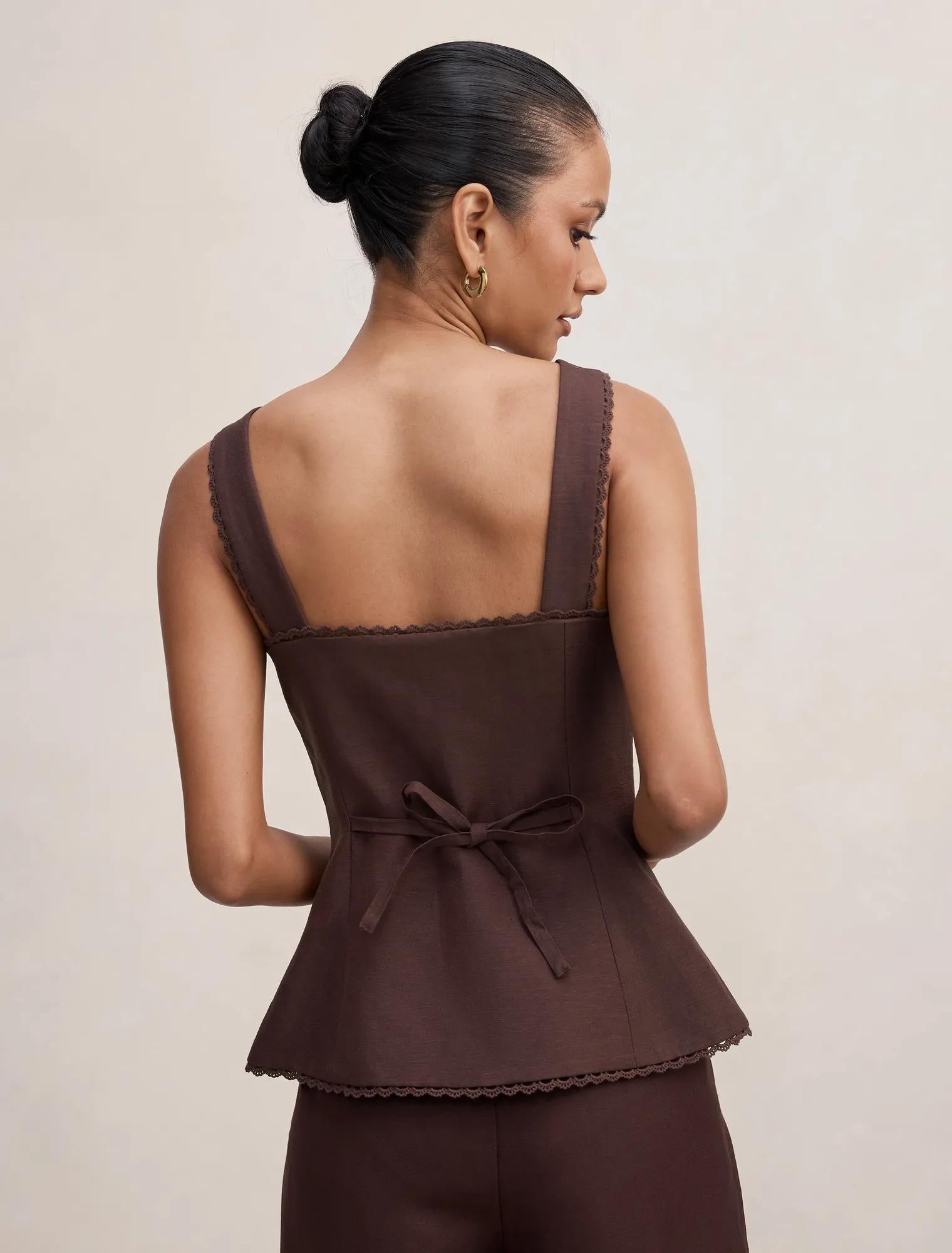 Cinzia Petite Trim Detail Top Chocolate Set