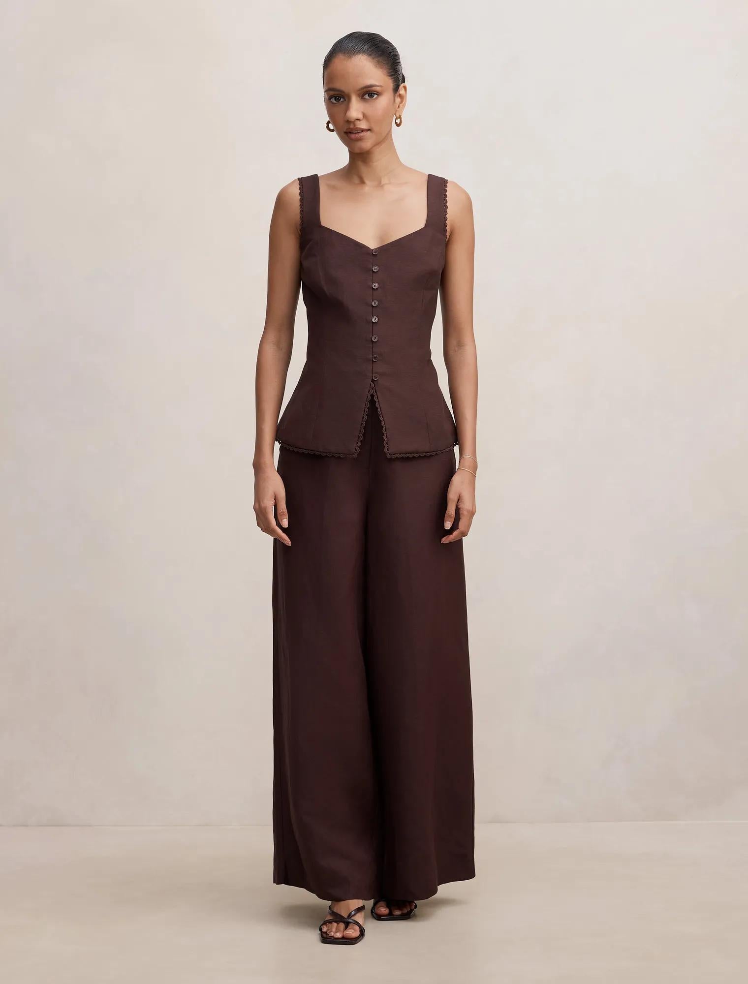 Cinzia Petite Trim Detail Top Chocolate Set