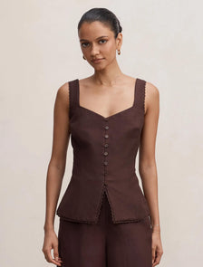 Cinzia Petite Trim Detail Top Chocolate Set