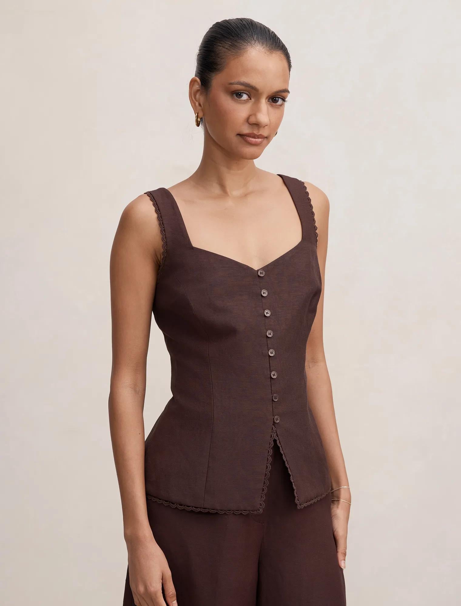 Cinzia Petite Trim Detail Top Chocolate Set