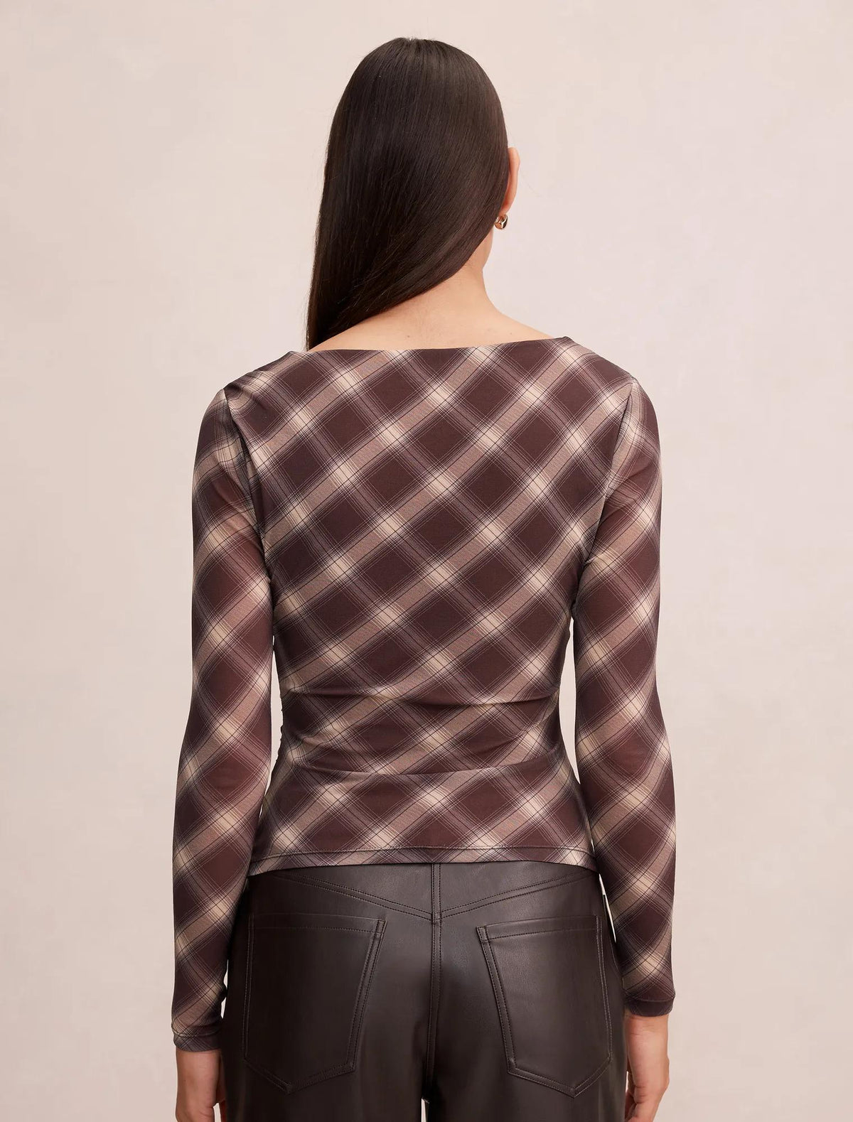 Allegra Check Long Sleeve Top Brown Check