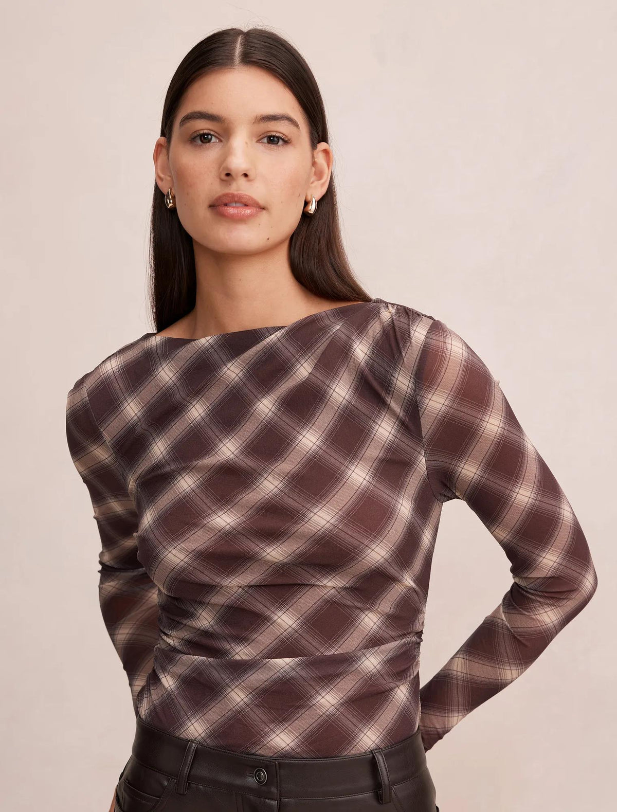Allegra Check Long Sleeve Top Brown Check