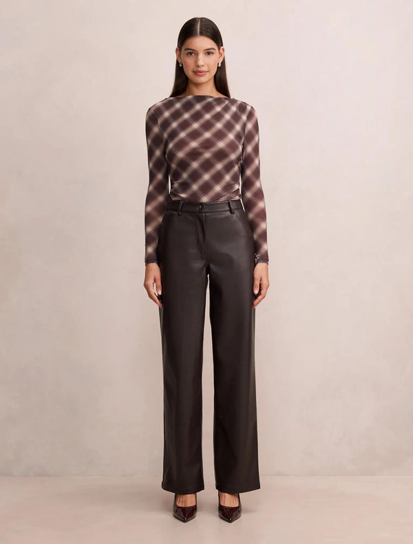 Allegra Check Long Sleeve Top Brown Check
