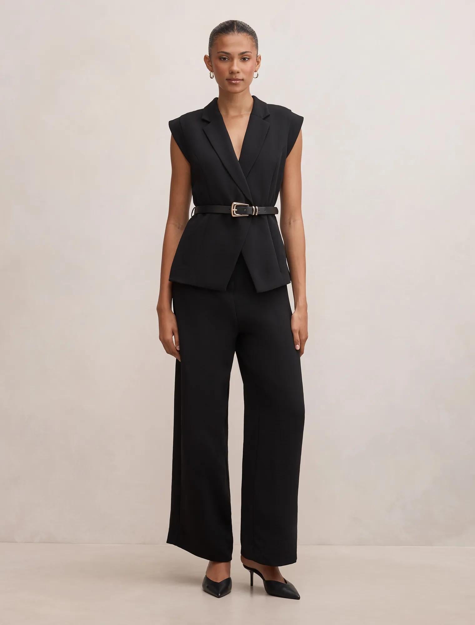 Ayla Tailored Belted Jumpsuit Black
