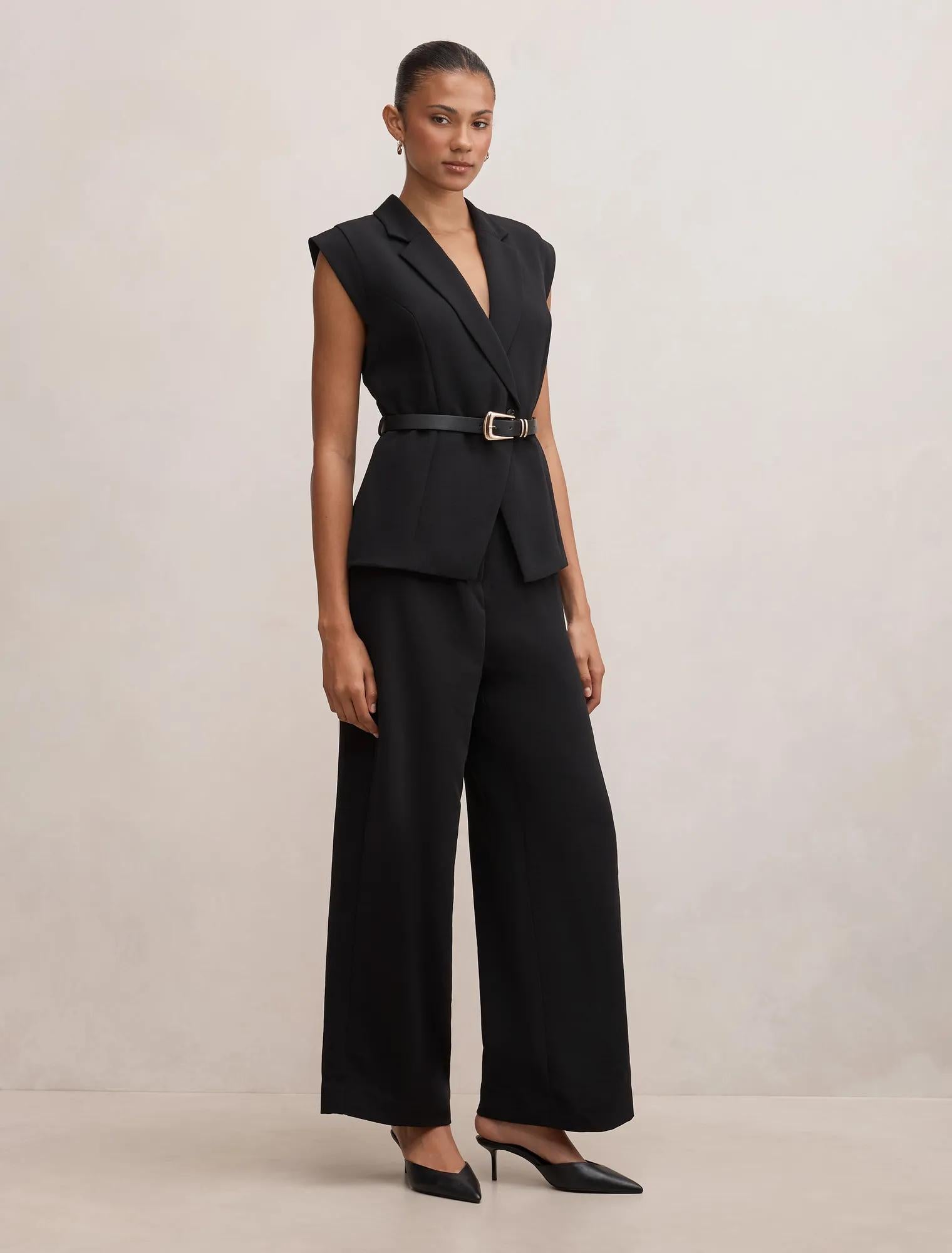Ayla Tailored Belted Jumpsuit Black