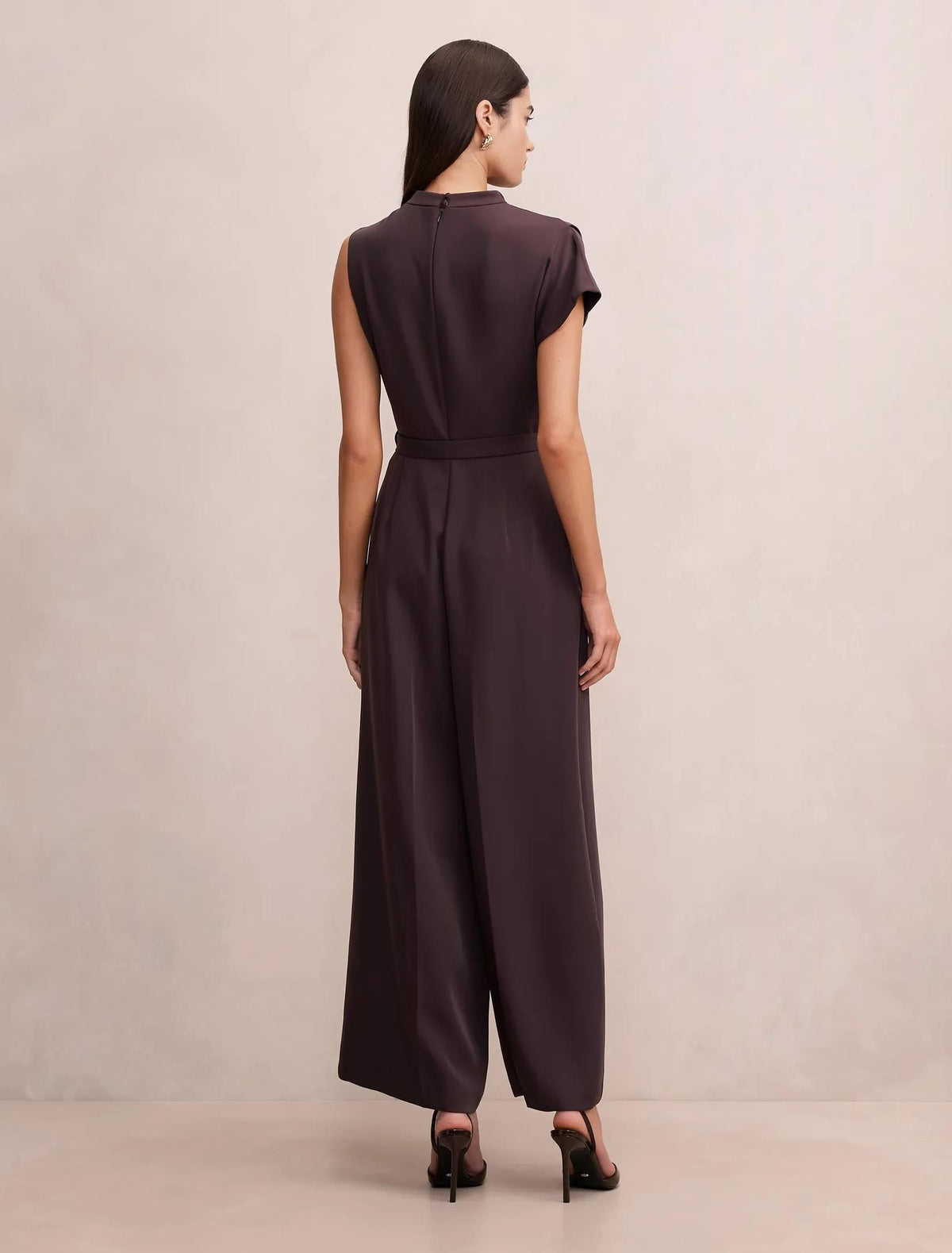 Paisley Cowl Belted Jumpsuit Plum Brown