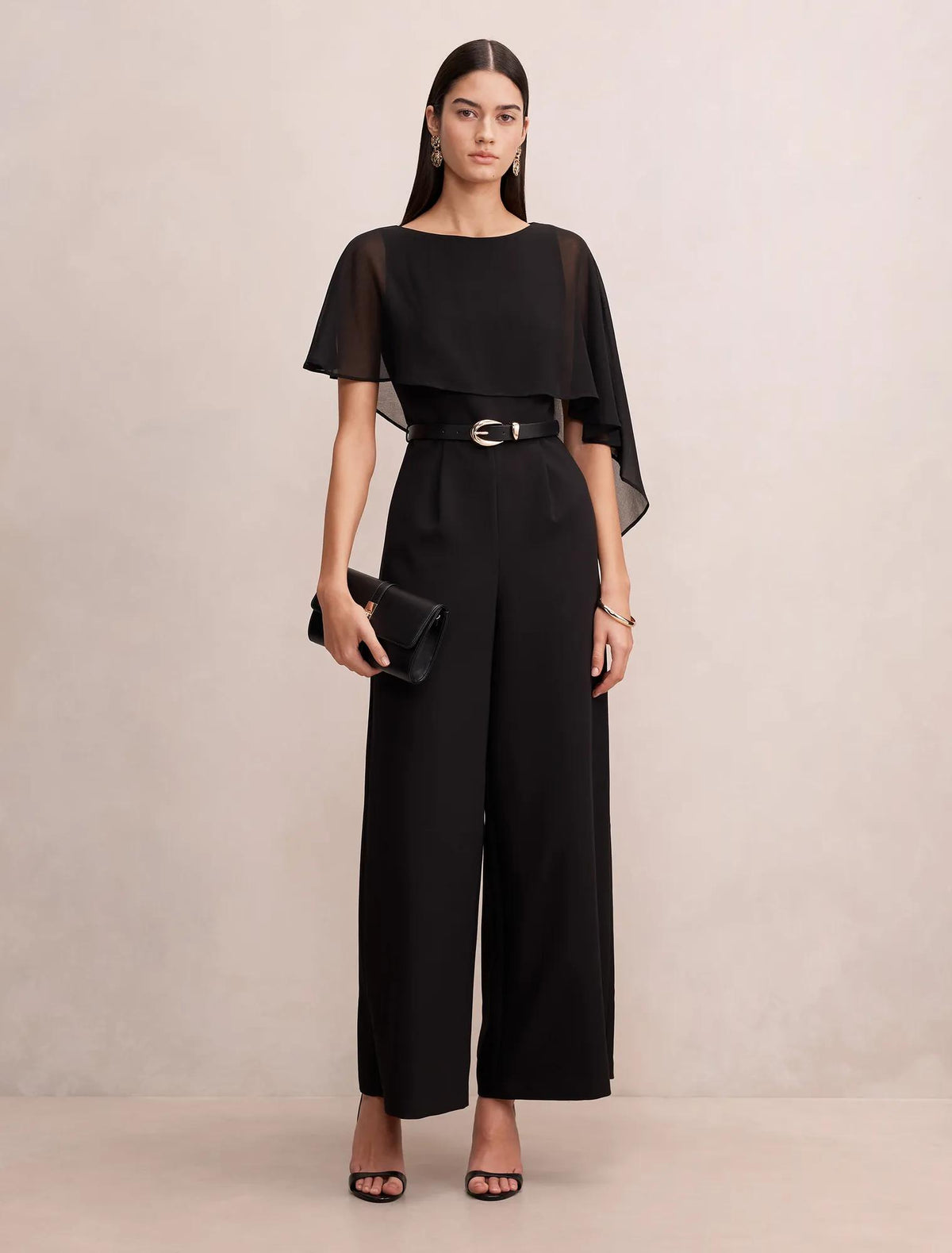 Leonie Cape Overlay Jumpsuit Black