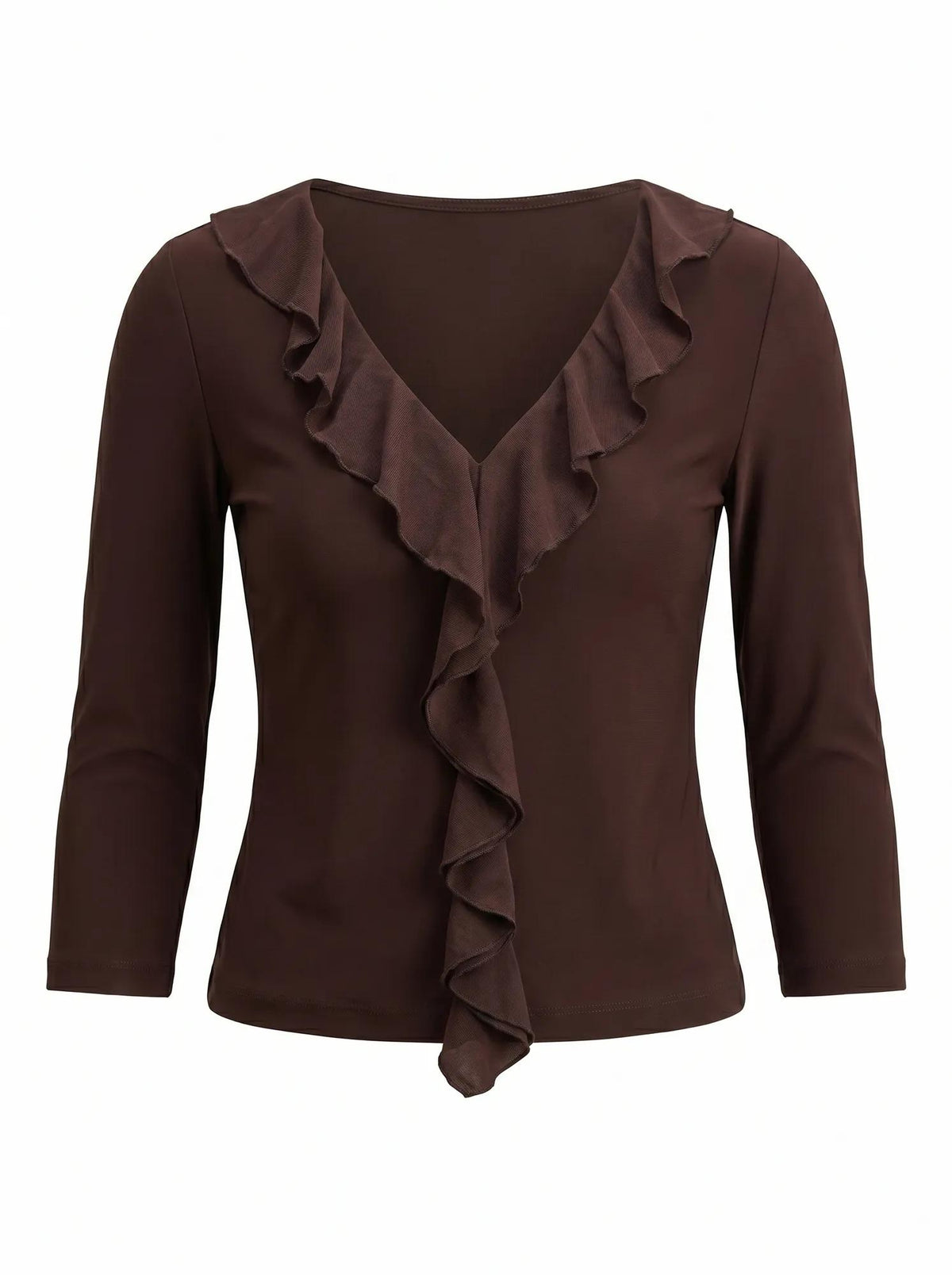 Orla Ruffle 3/4 Sleeve Top Chocolate_mannequin