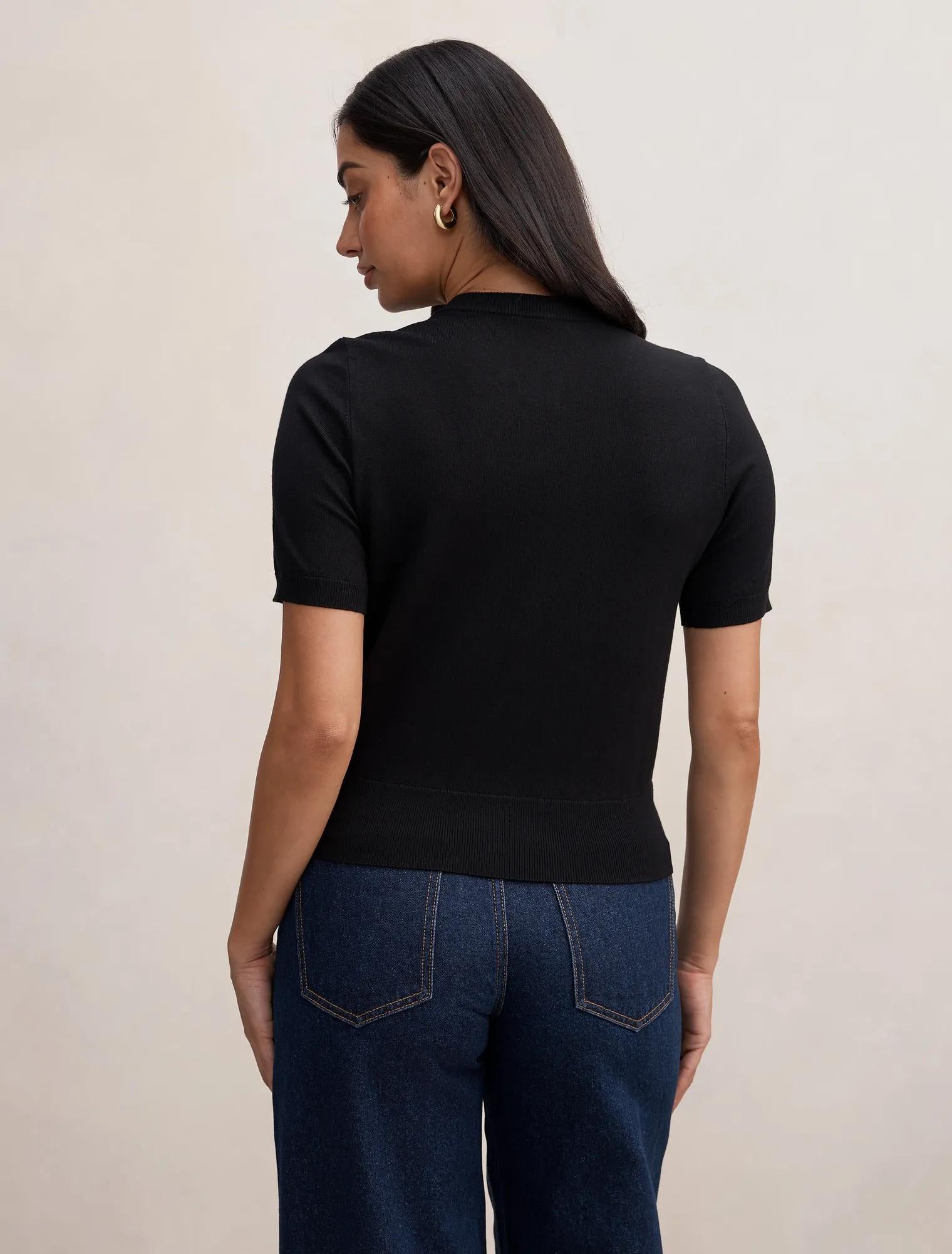 Maisie Button Through Knit Tee Black