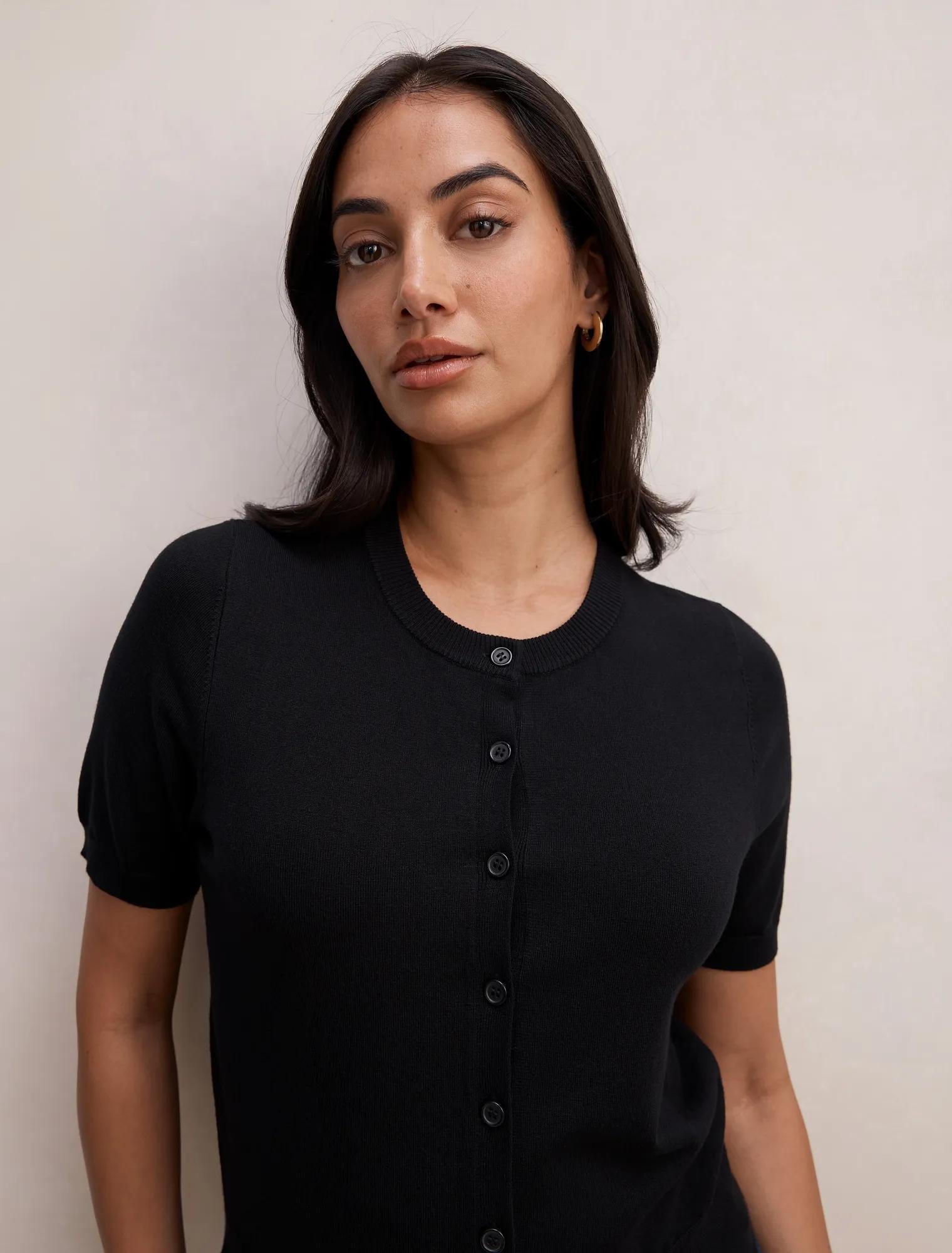 Maisie Button Through Knit Tee Black