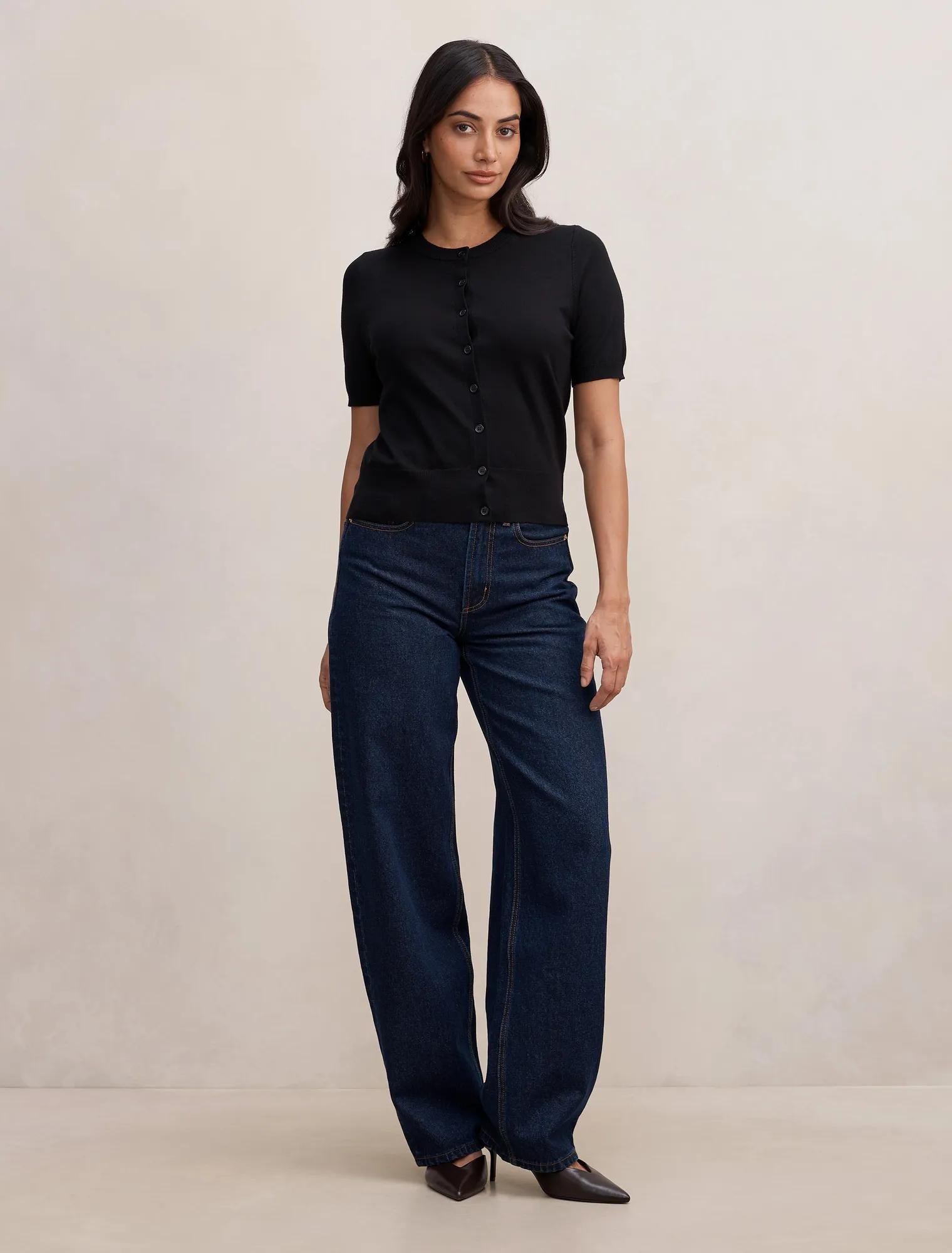 Maisie Button Through Knit Tee Black