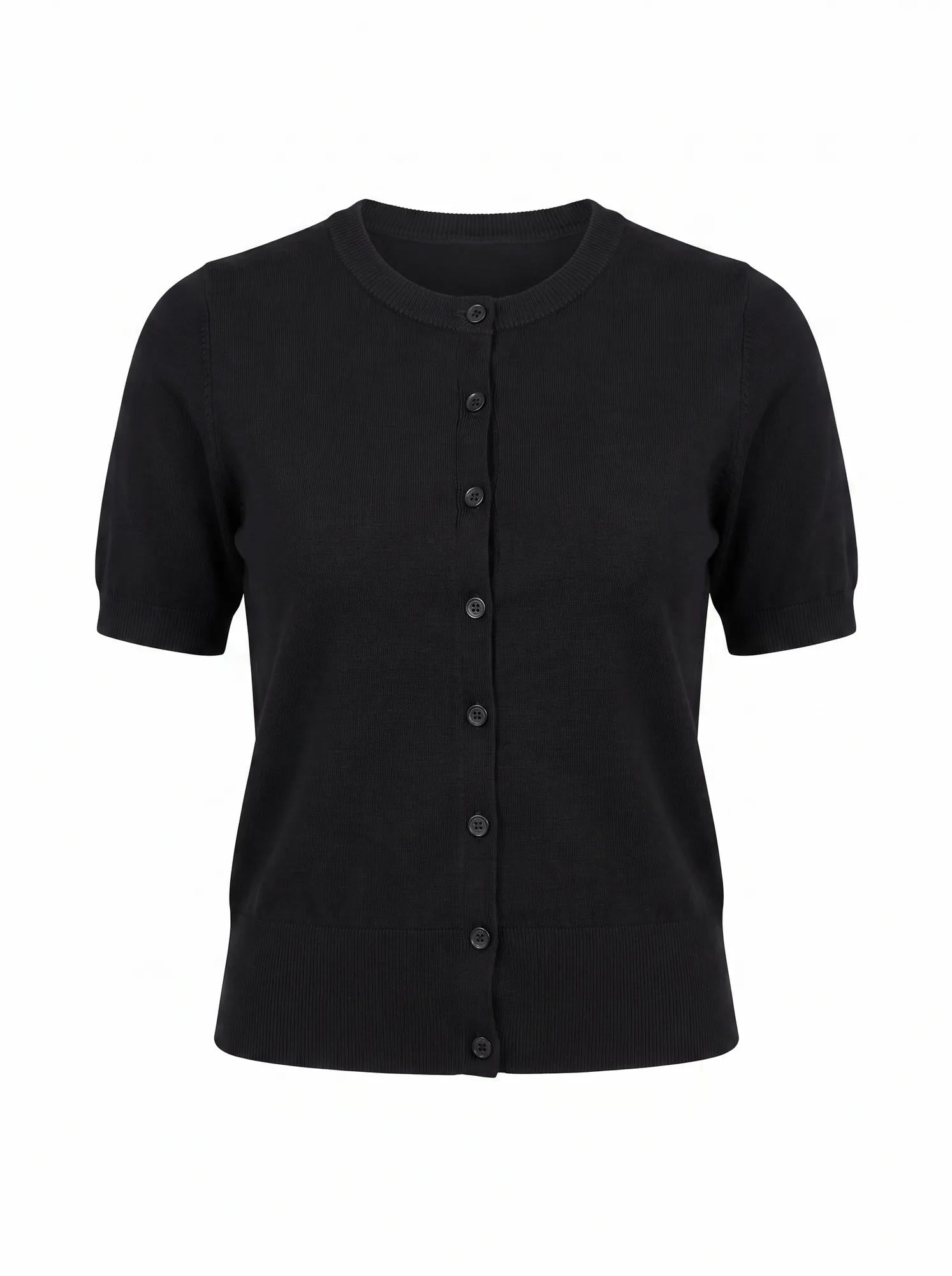 Maisie Button Through Knit Tee Black