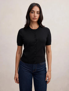 Maisie Button Through Knit Tee Black