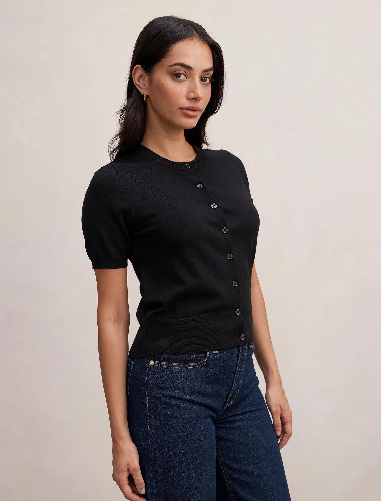 Maisie Button Through Knit Tee Black