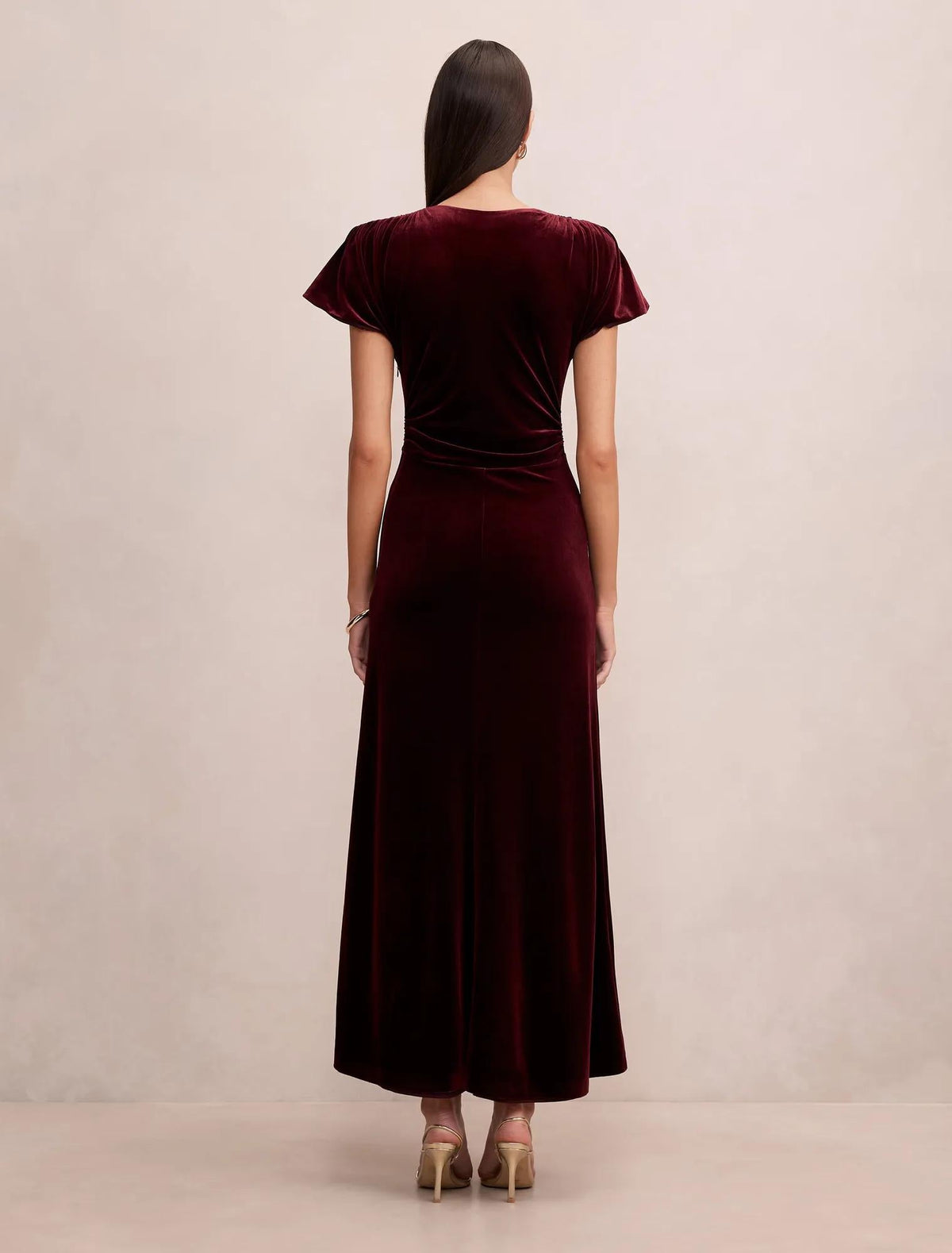 Elma Velvet Ruched Maxi Dress Berry Red