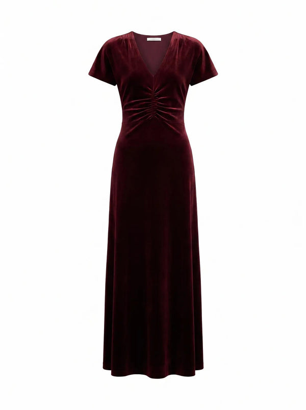 Elma Velvet Ruched Maxi Berry Red_mannequin