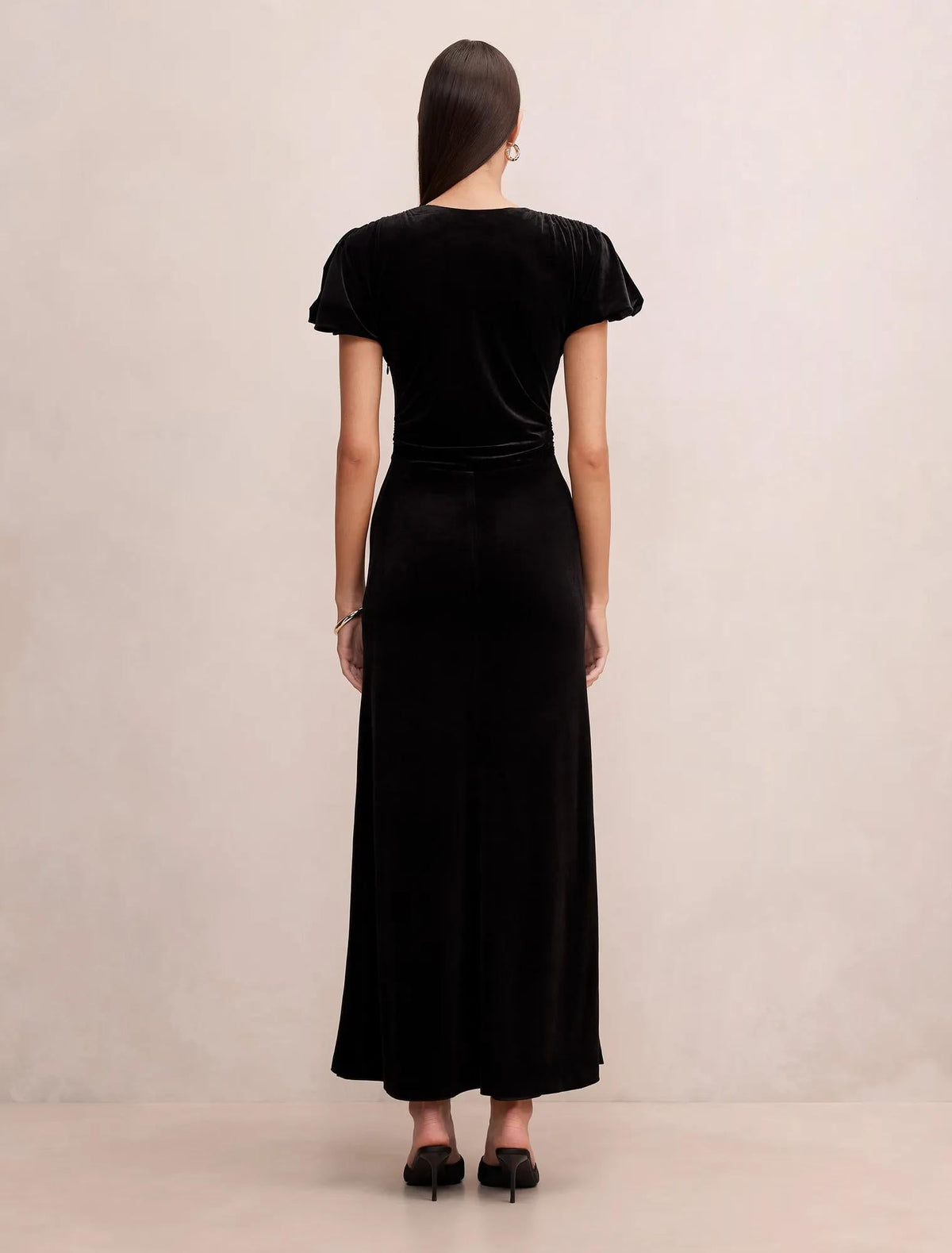 Elma Velvet Ruched Maxi Black