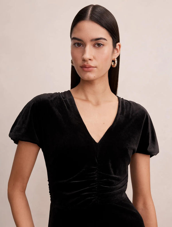 Elma Velvet Ruched Maxi Black