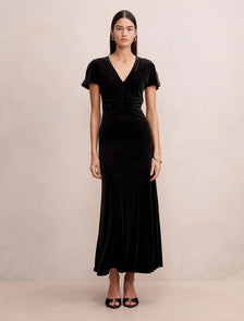 Elma Velvet Ruched Maxi Black