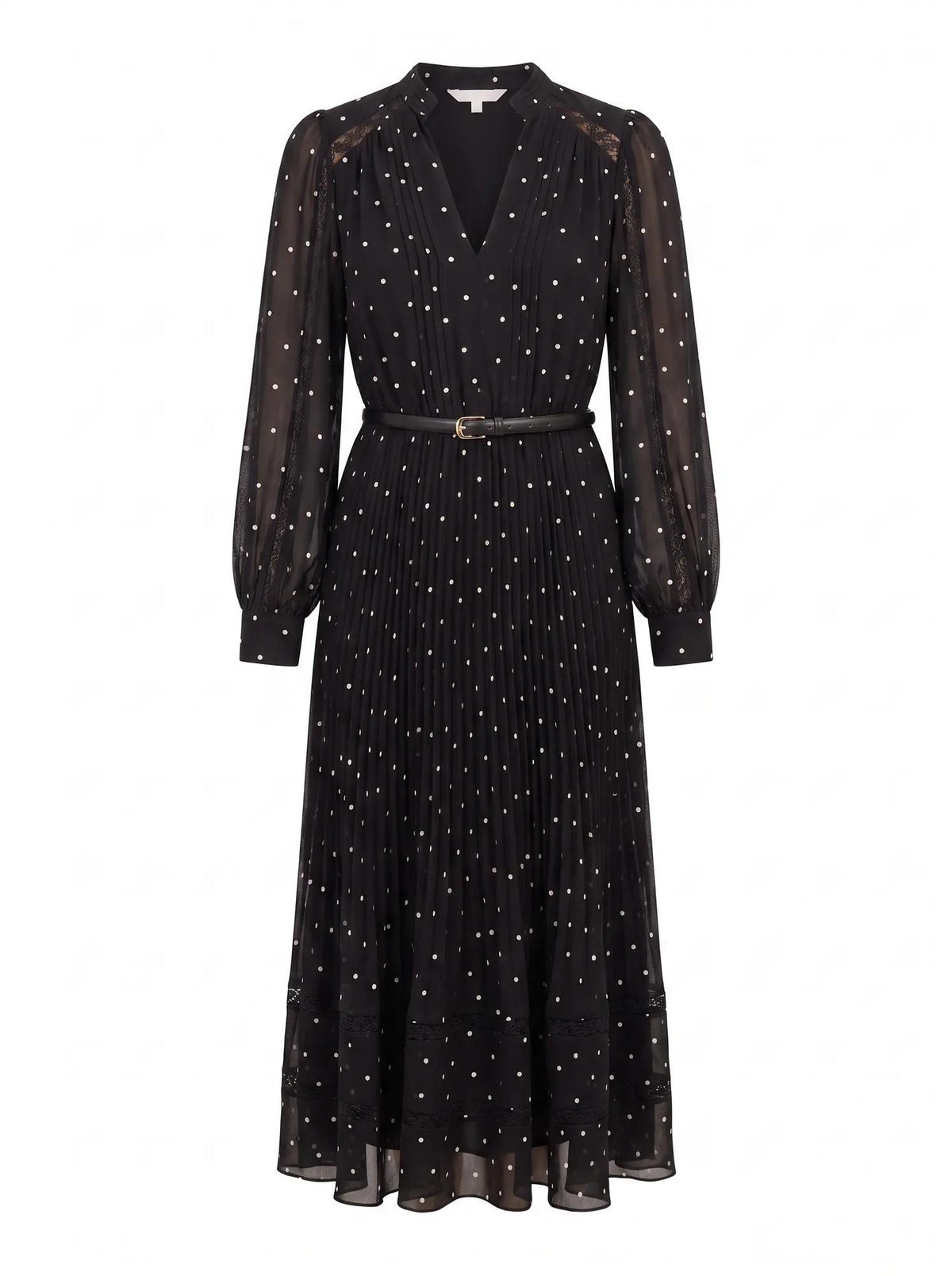 Clara Pleated Lace Trim Midi Dress Dark Risley Spot_mannequin