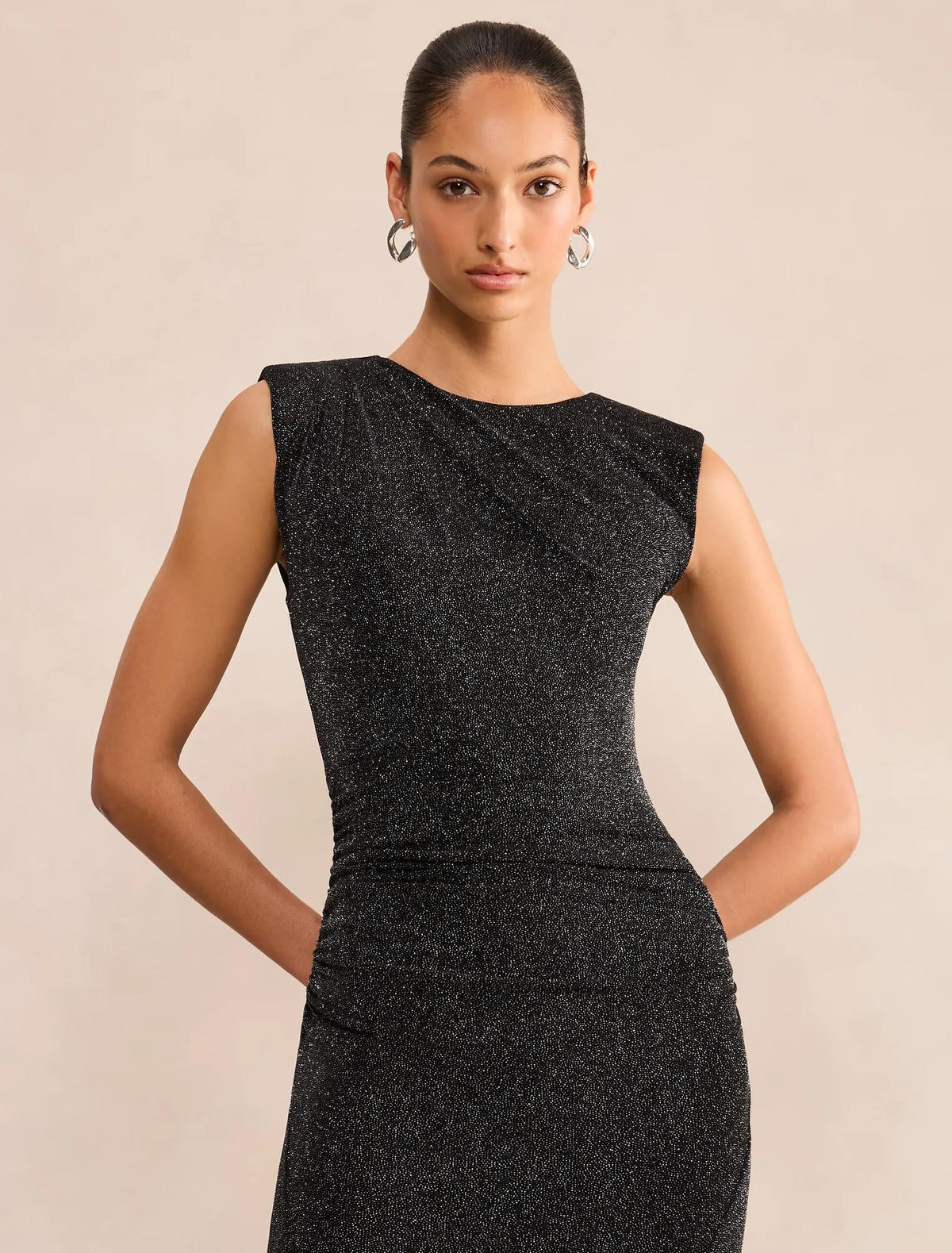 Ciara Gathered Glitter Maxi Black / Silver