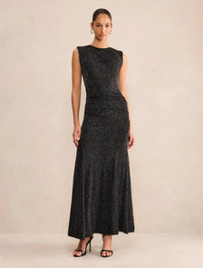 Ciara Gathered Glitter Maxi Black / Silver