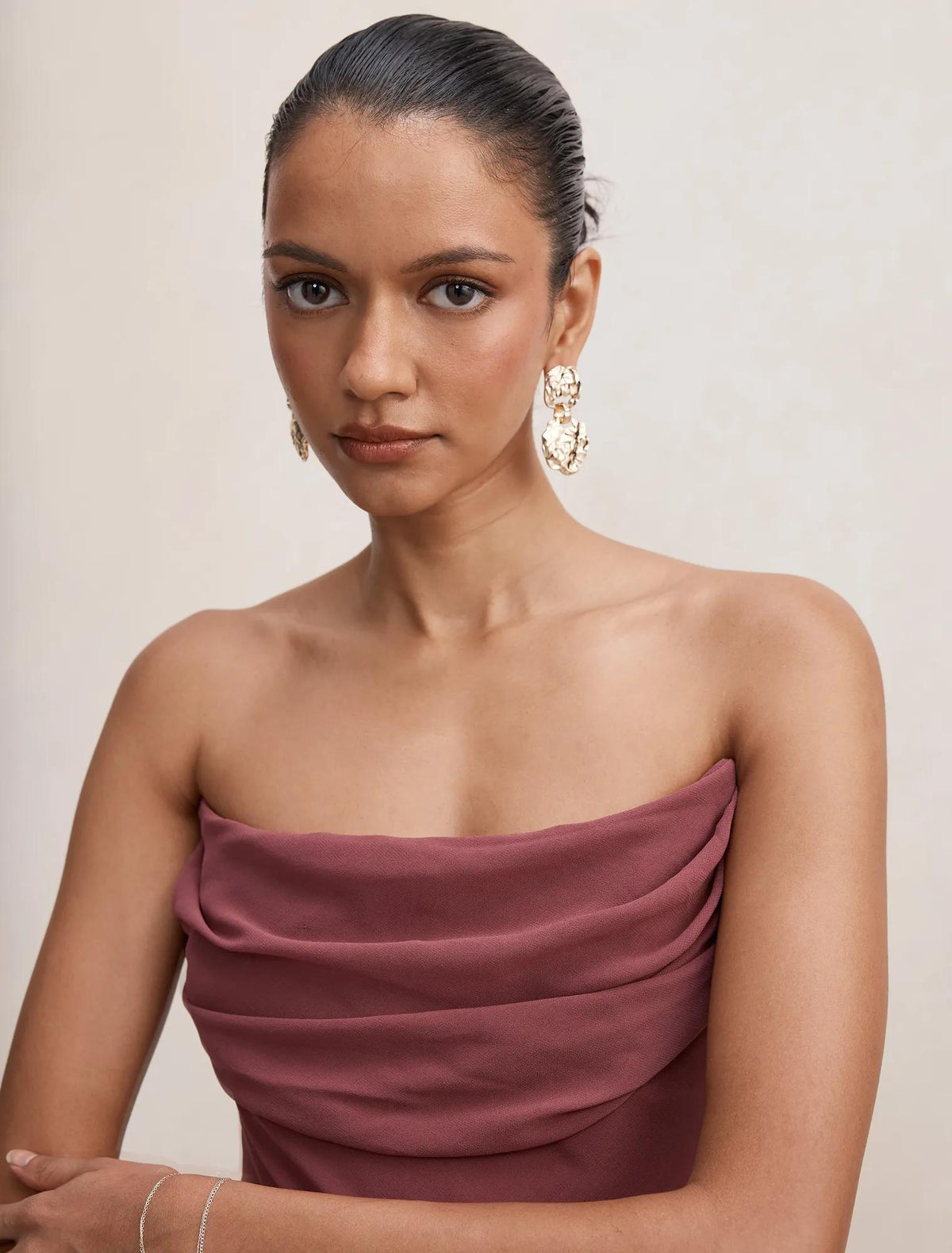 Gwynne Petite Draped Strapless Maxi Sugar Plum