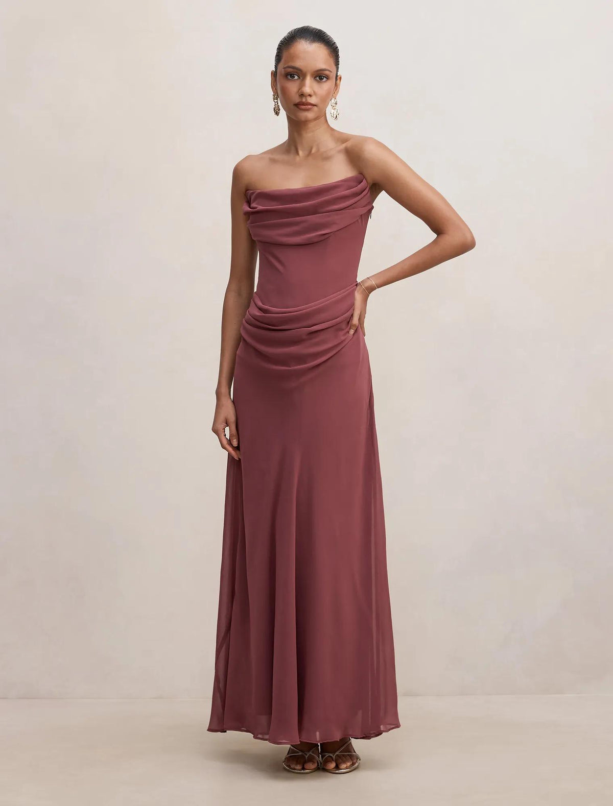 Gwynne Petite Draped Strapless Maxi Sugar Plum