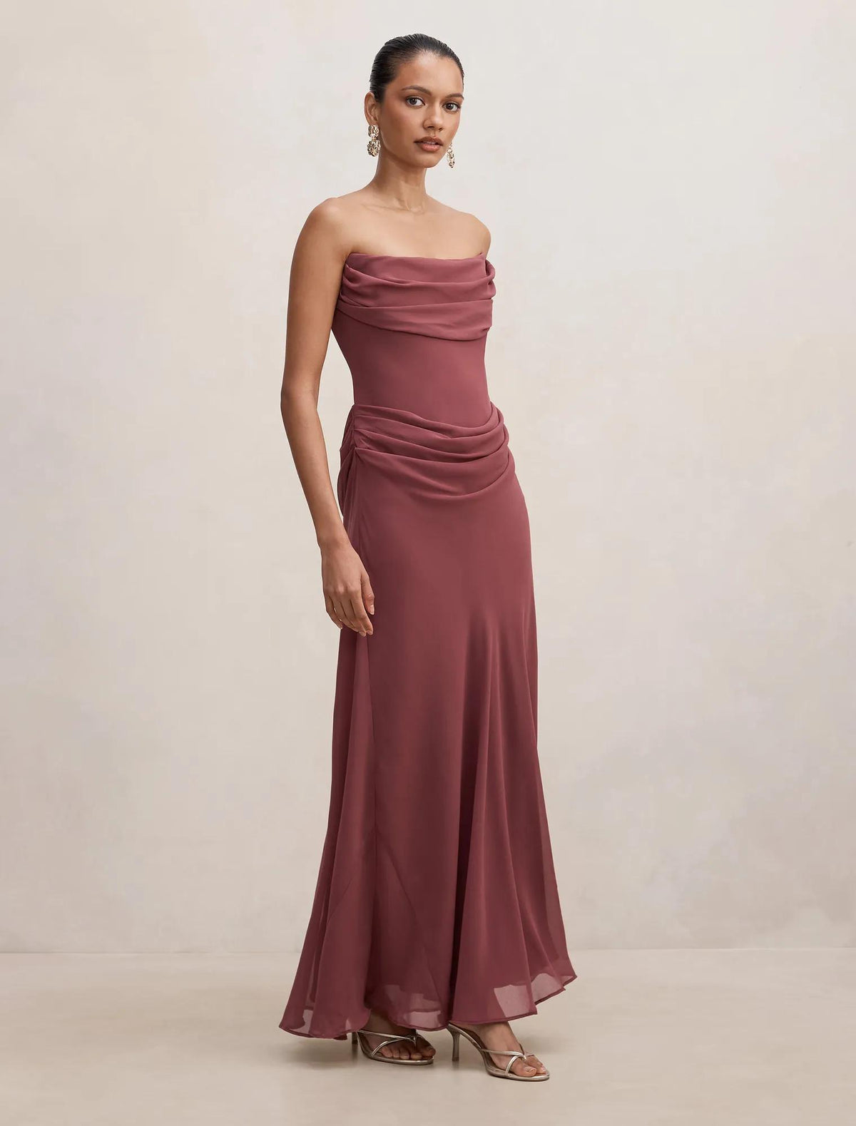 Gwynne Petite Draped Strapless Maxi Sugar Plum