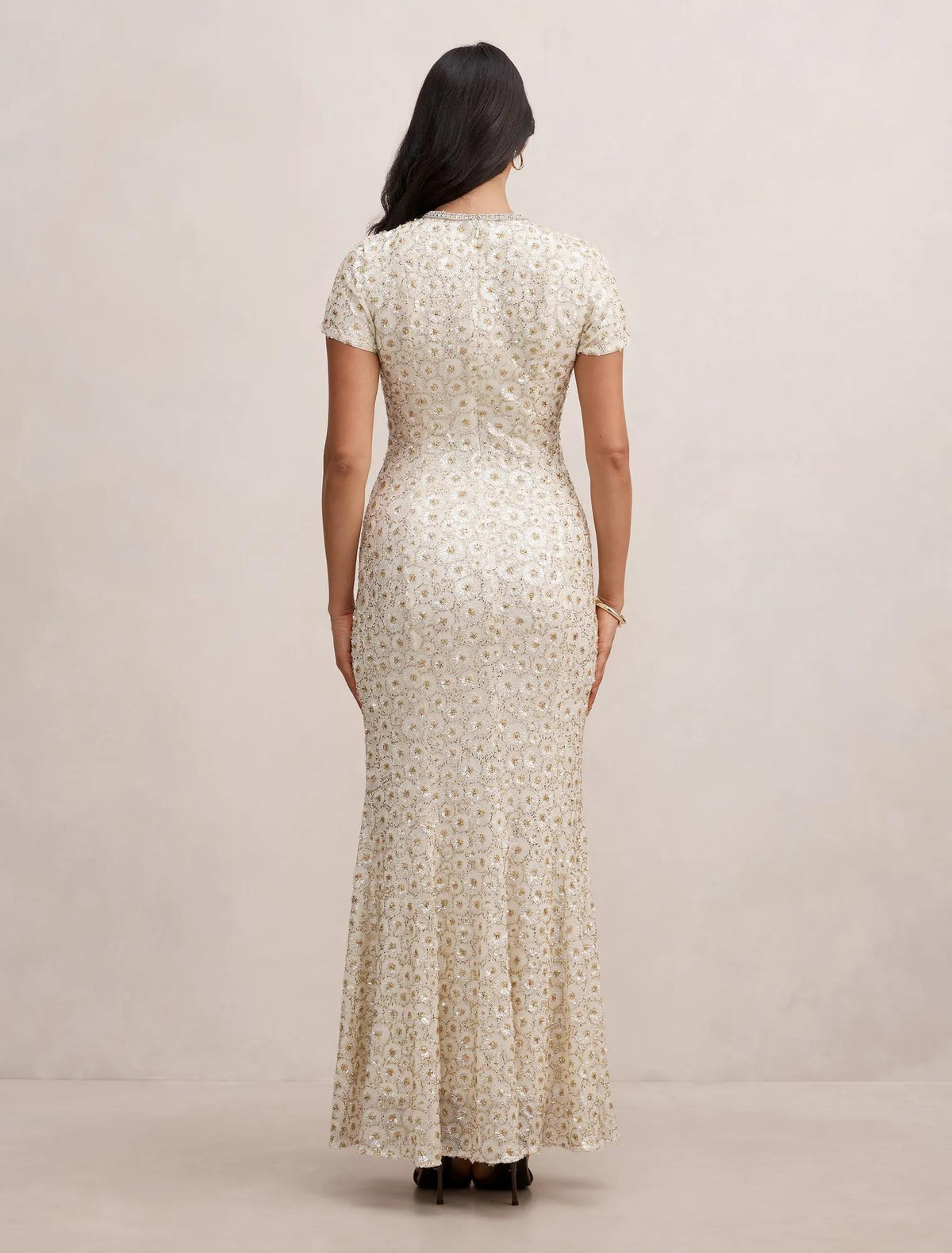 Ines Beaded Sequin Gown Gold