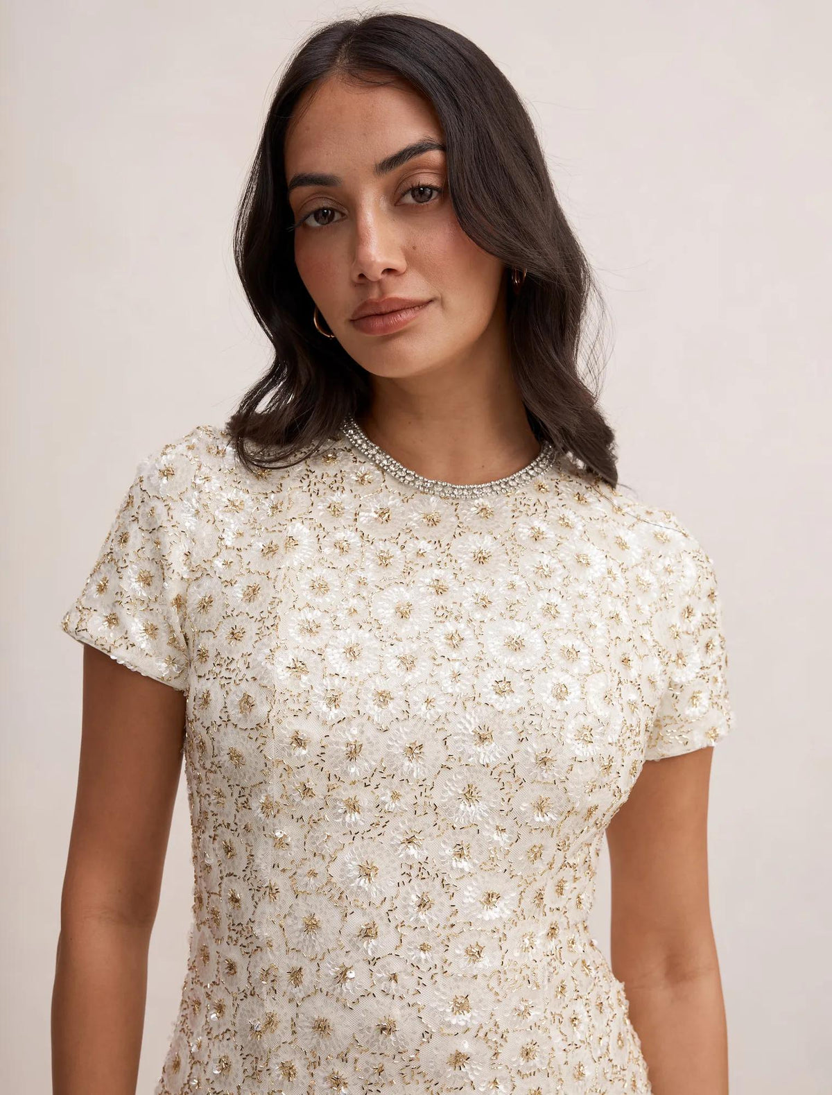 Ines Beaded Sequin Gown Gold