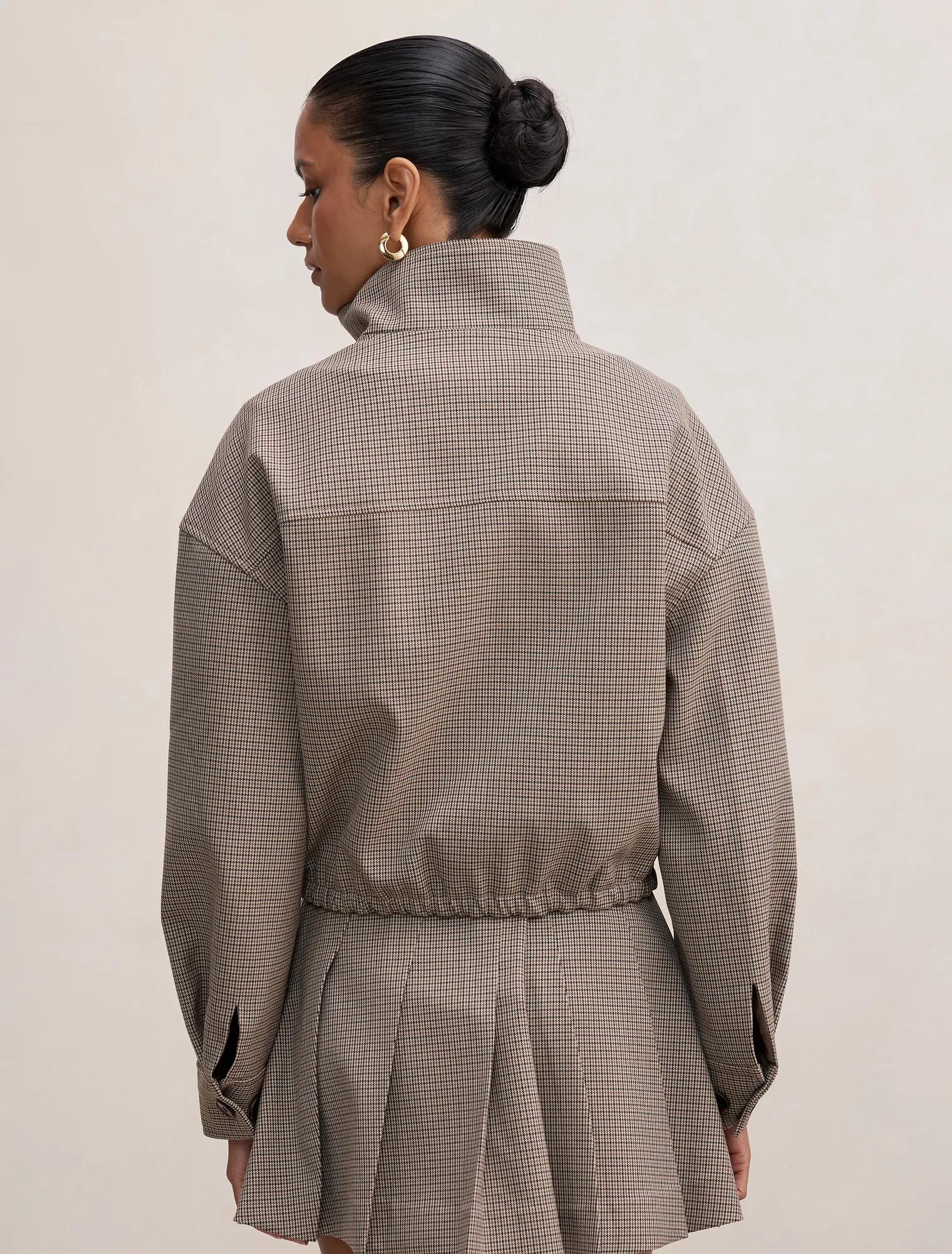 Hazel Petite Funnel Neck Jacket Micro Check Set