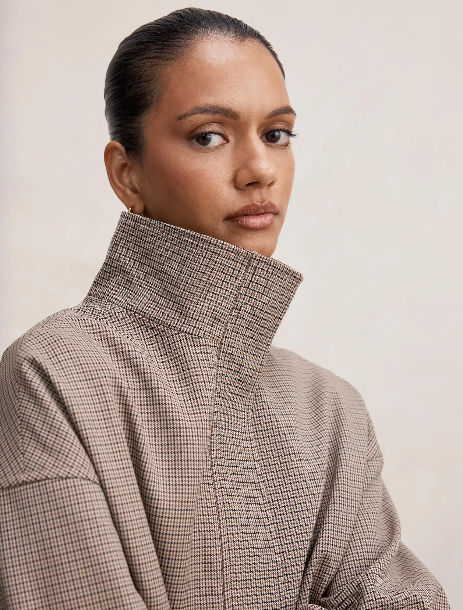 Hazel Petite Funnel Neck Jacket Micro Check Set