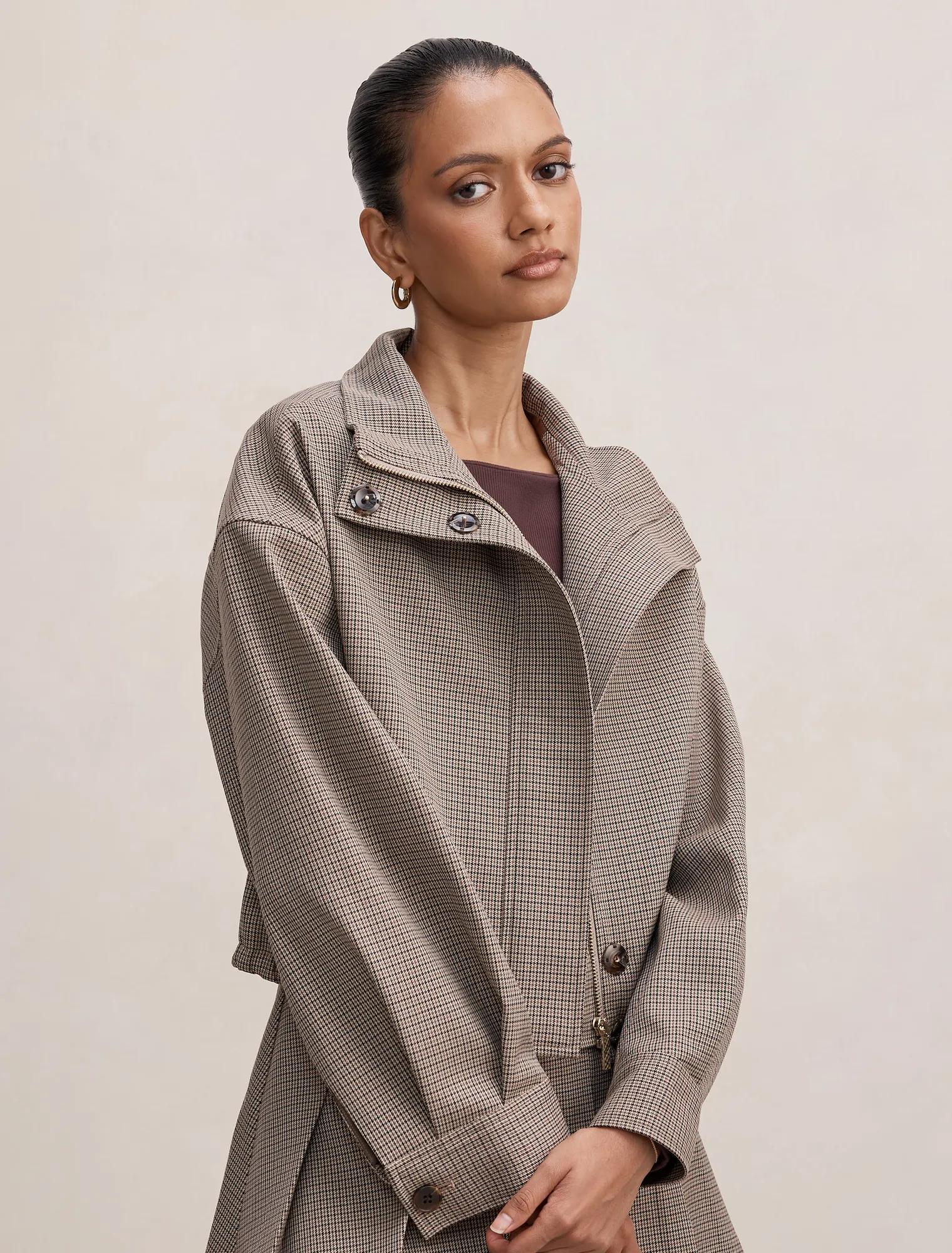 Hazel Petite Funnel Neck Jacket Micro Check Set