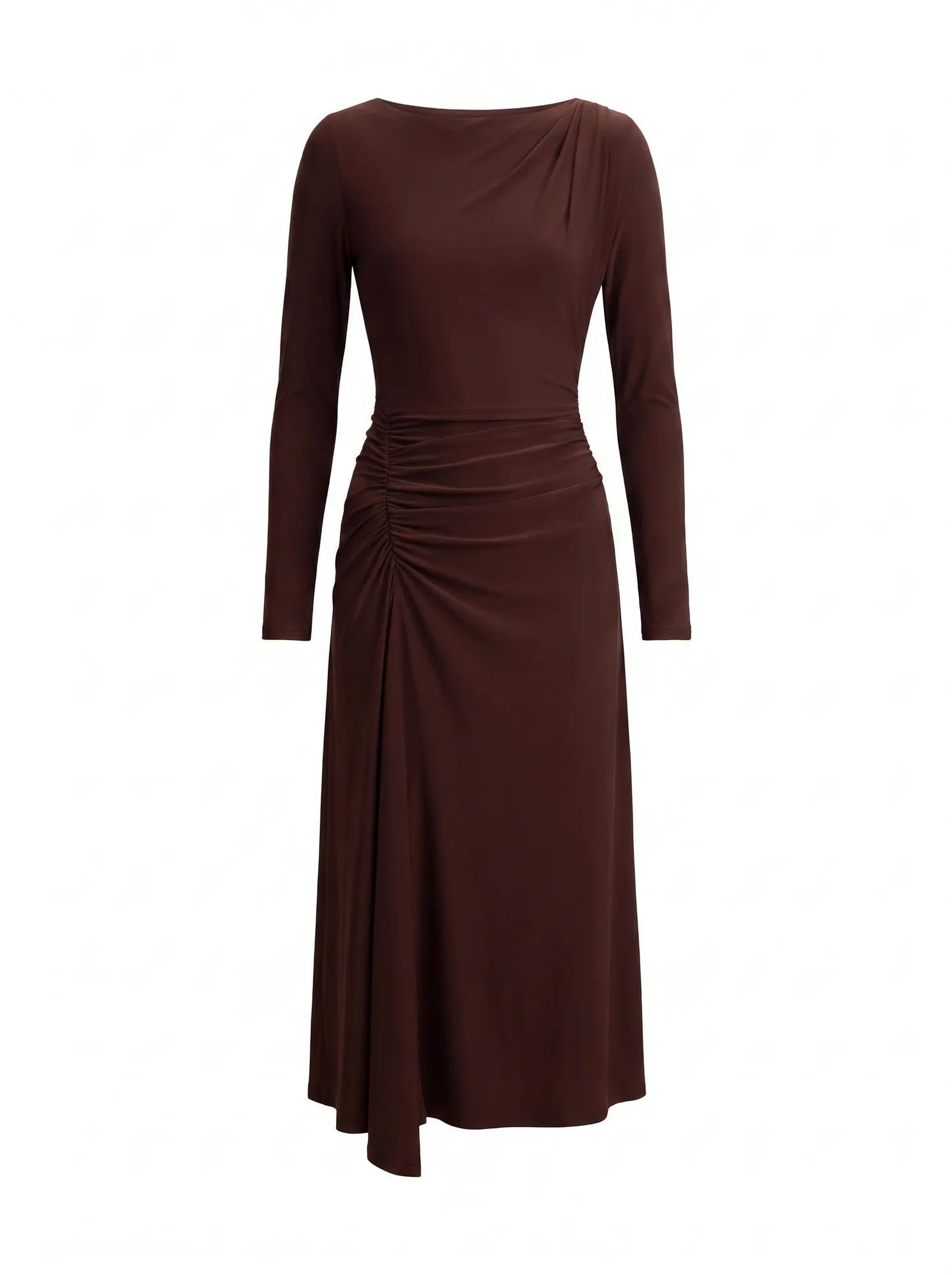 Mabel Long Sleeve Jersey Midi Dress Bitter Chocolate_mannequin