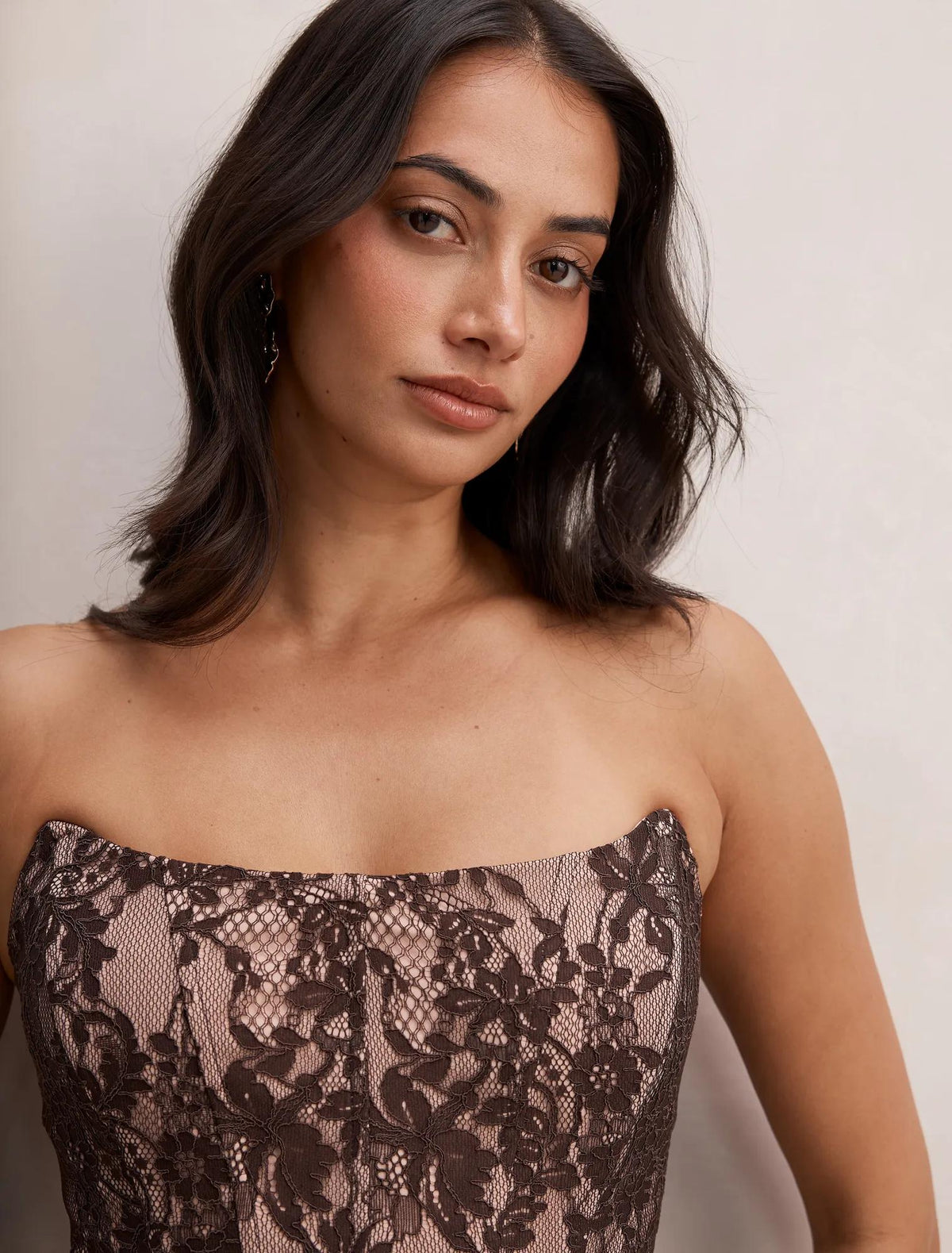 Reese Strapless Lace Corset Mini Chocolate Freckle