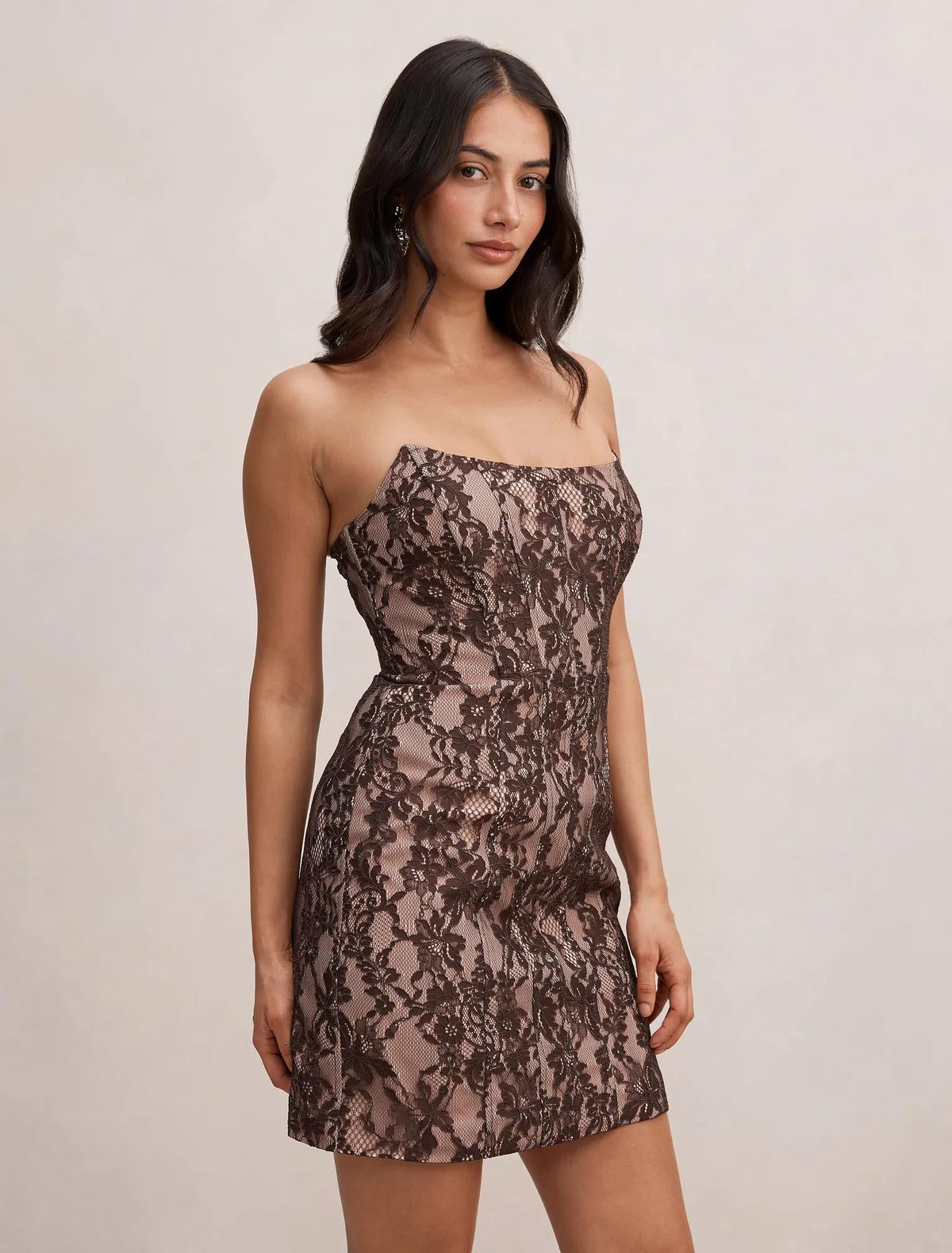 Reese Strapless Lace Corset Mini Chocolate Freckle