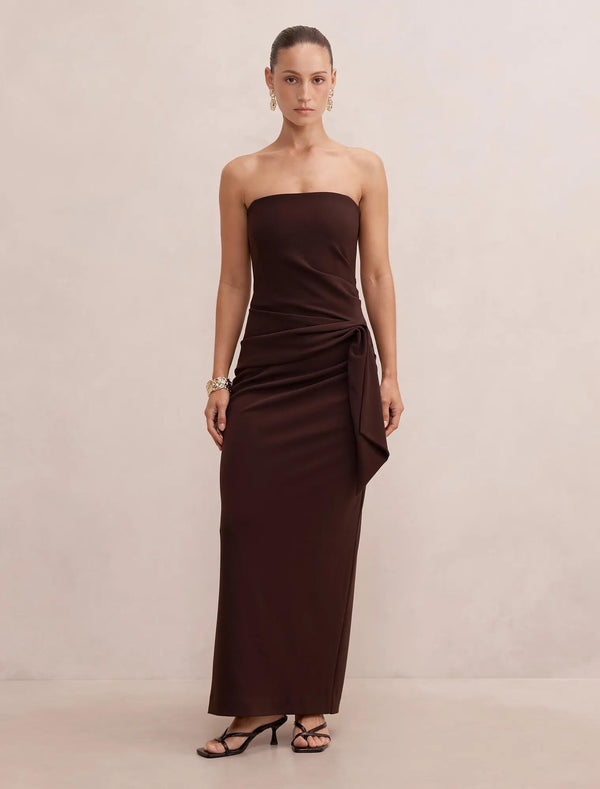 Lilah Petite Strapless Crepe Dress Dark Chocolate