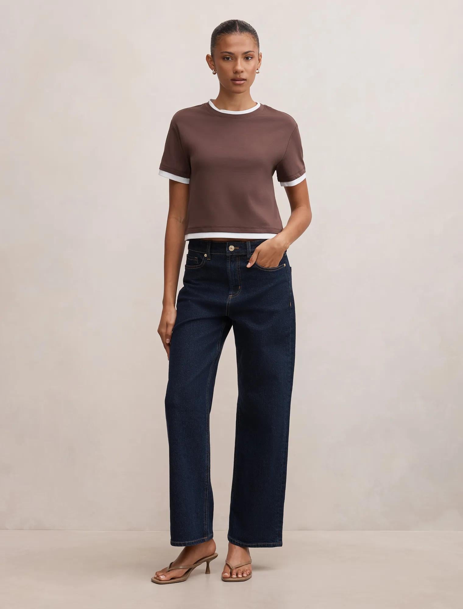 Charlie Contrast Layered Tee Chocolate Bark