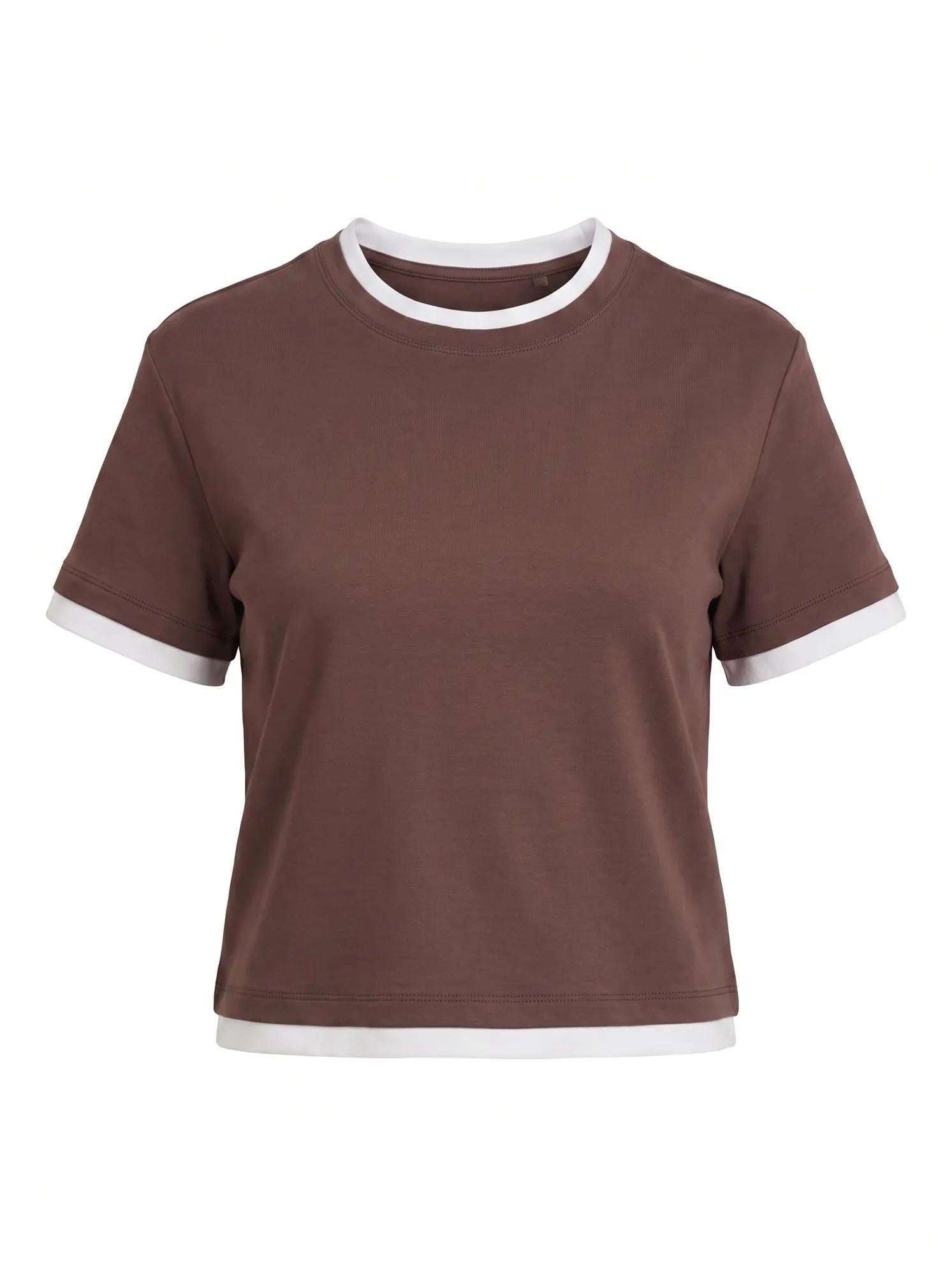 Charlie Contrast Layered Tee Chocolate Bark_mannequin